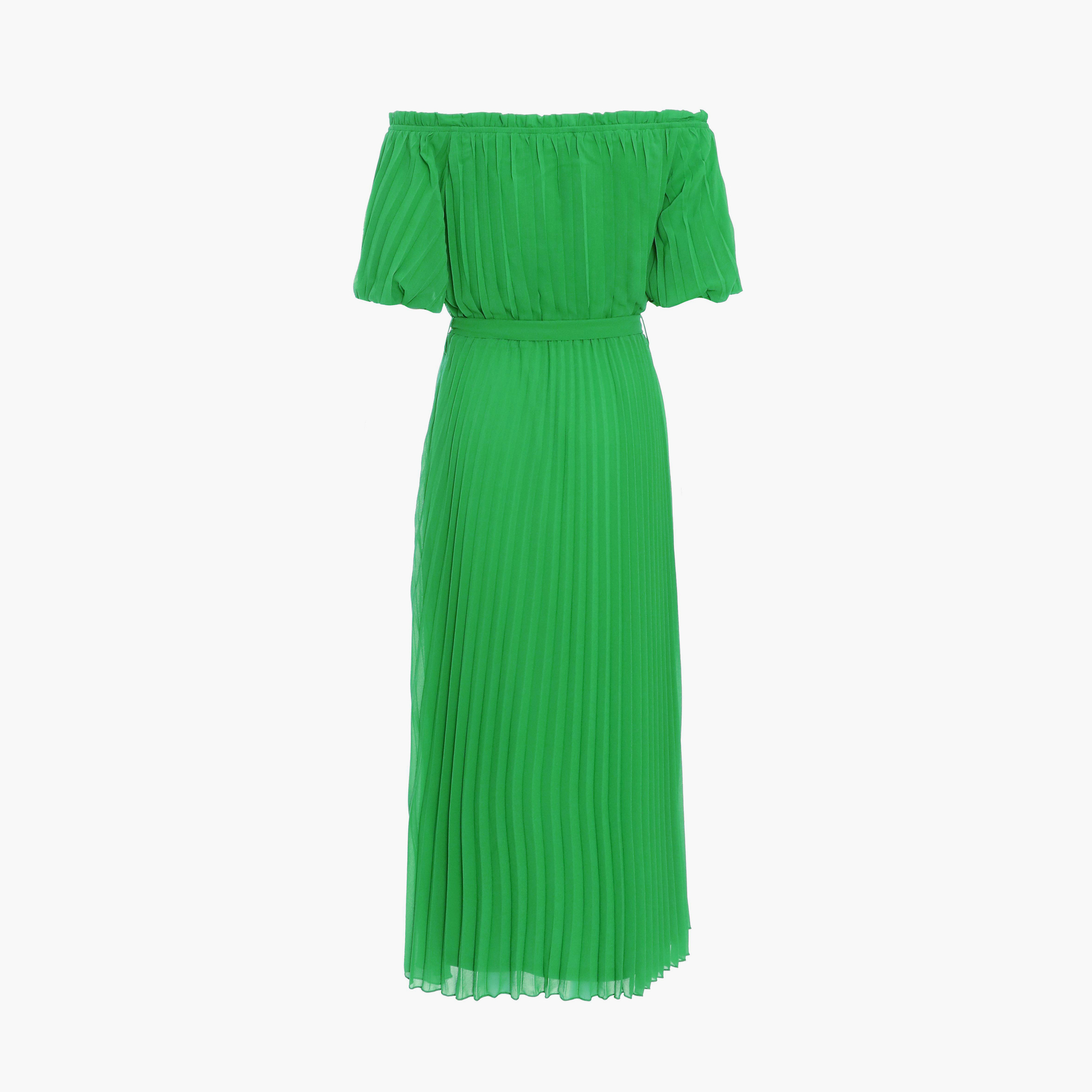 كويز- فستان سهرة متوسط ​​الطول شيفون لون أخضر بطيات وربطة عنق باردو-women-clothing-dresses-image-6