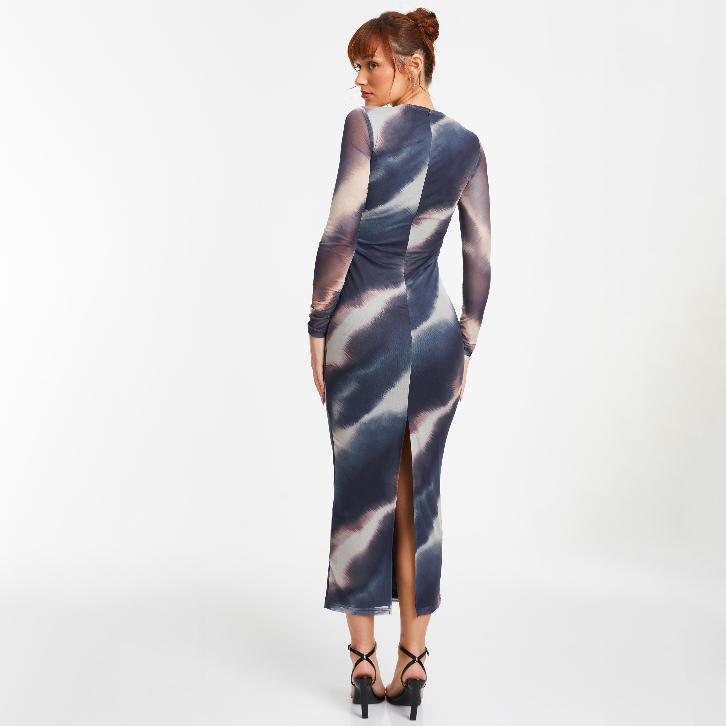 Quiz Tie Dye Round Neck Bodycon Midi Dress-women-clothing-dresses-image-4