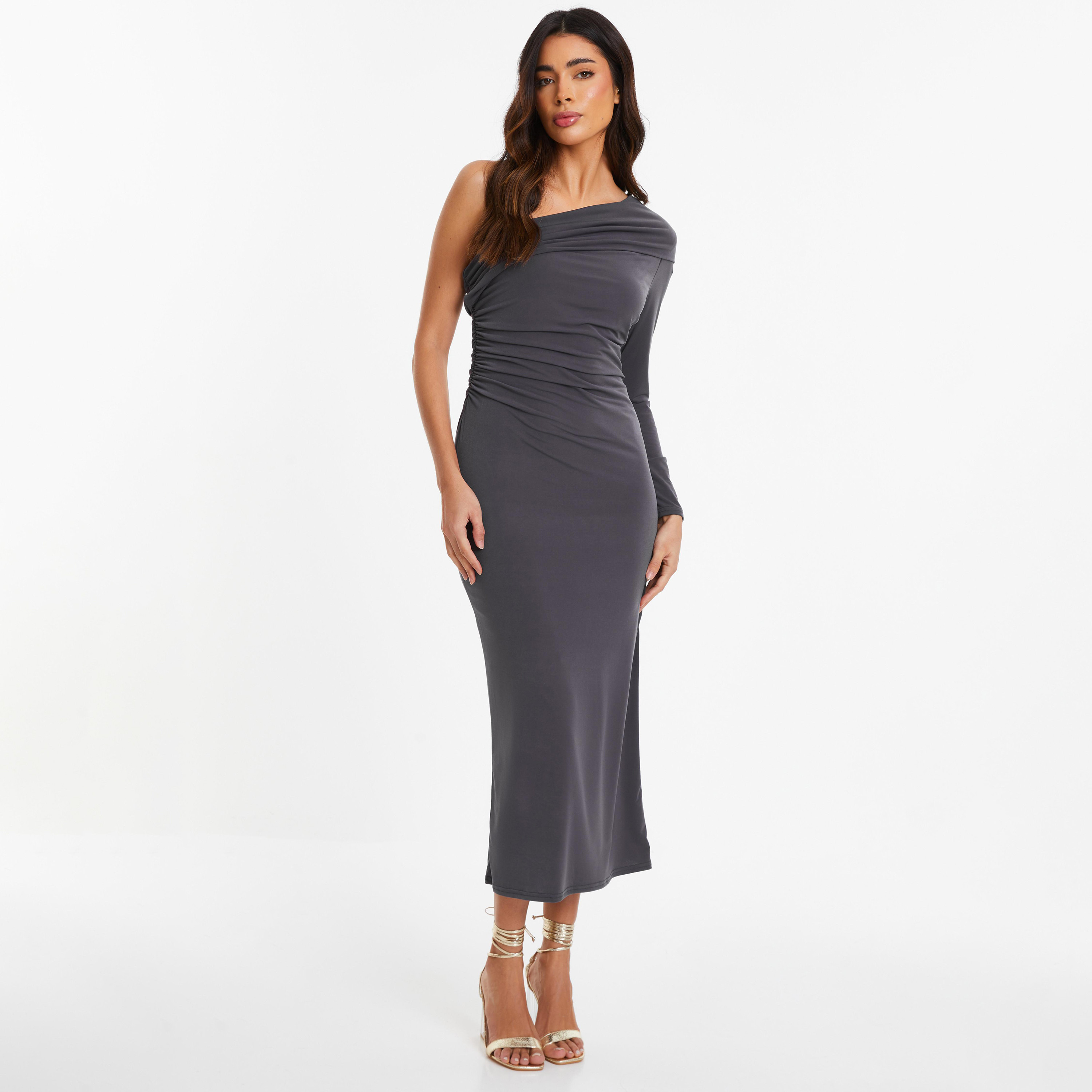 Quiz Plain One Shoulder Bodycon Midi Dress-women-clothing-dresses-image-1