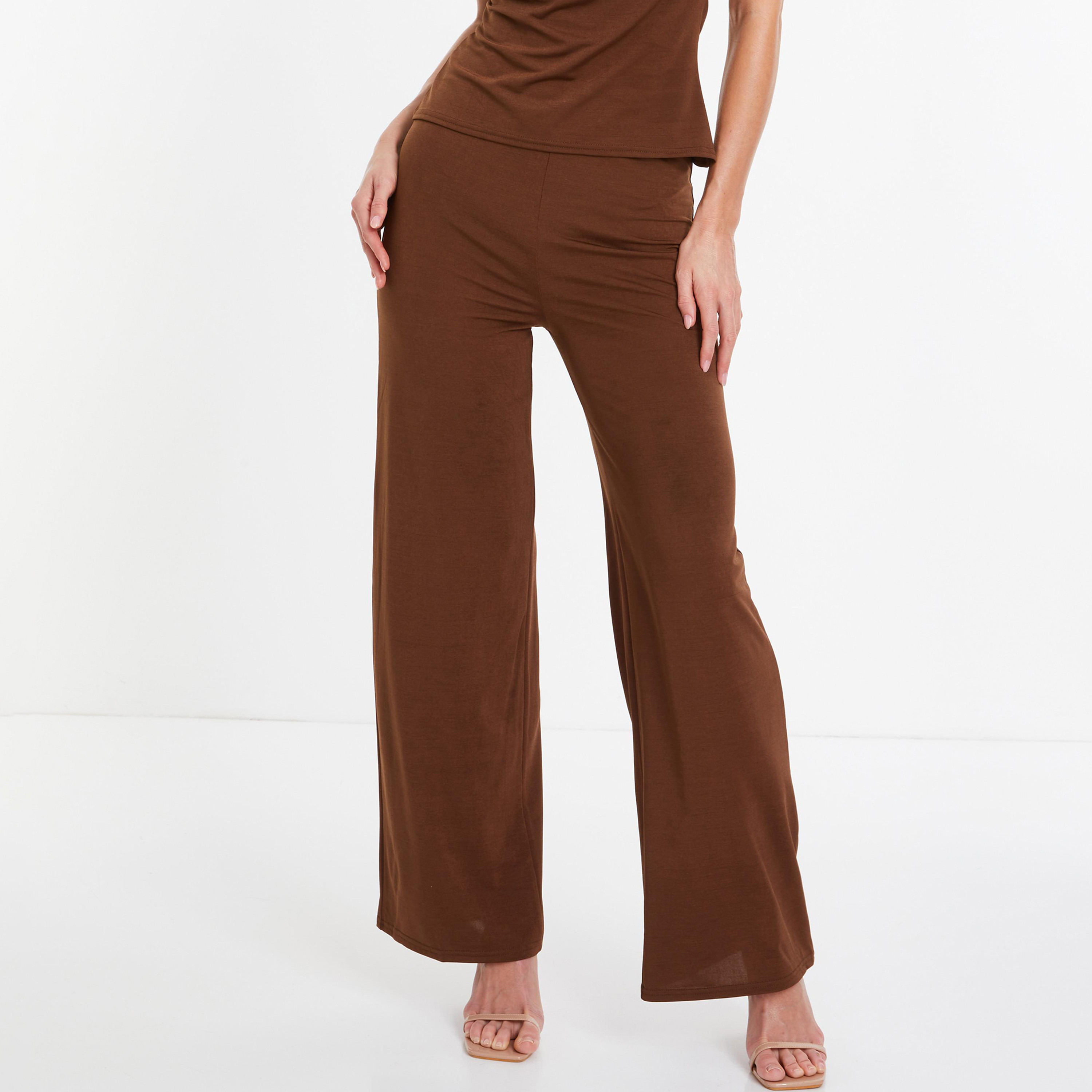 بنطلون مع واسع الساق سادة من كويز-women-clothing-bottoms-trousers-image-1