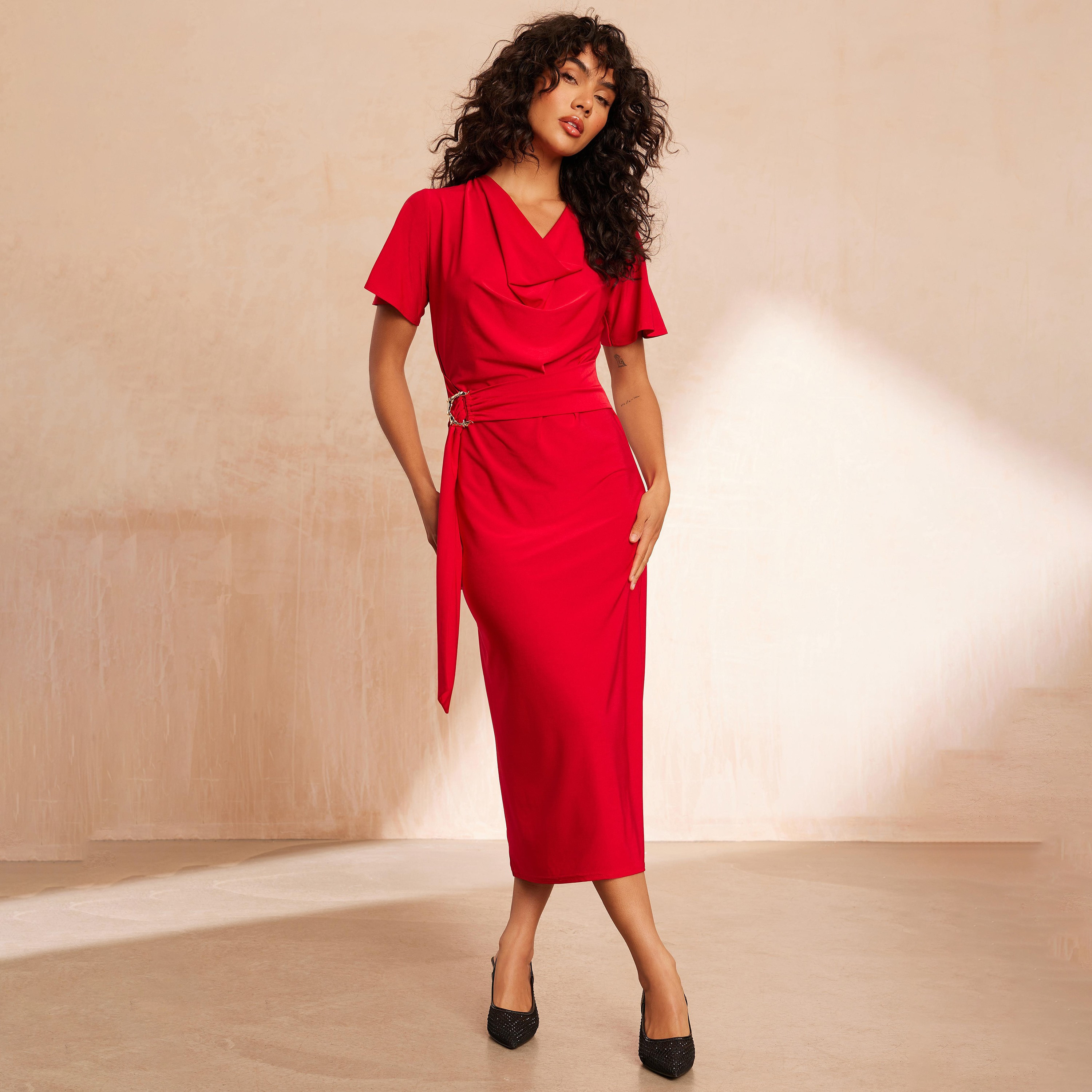 Quiz Plain Cowl Neck Midi Dress-women-clothing-dresses-image-1