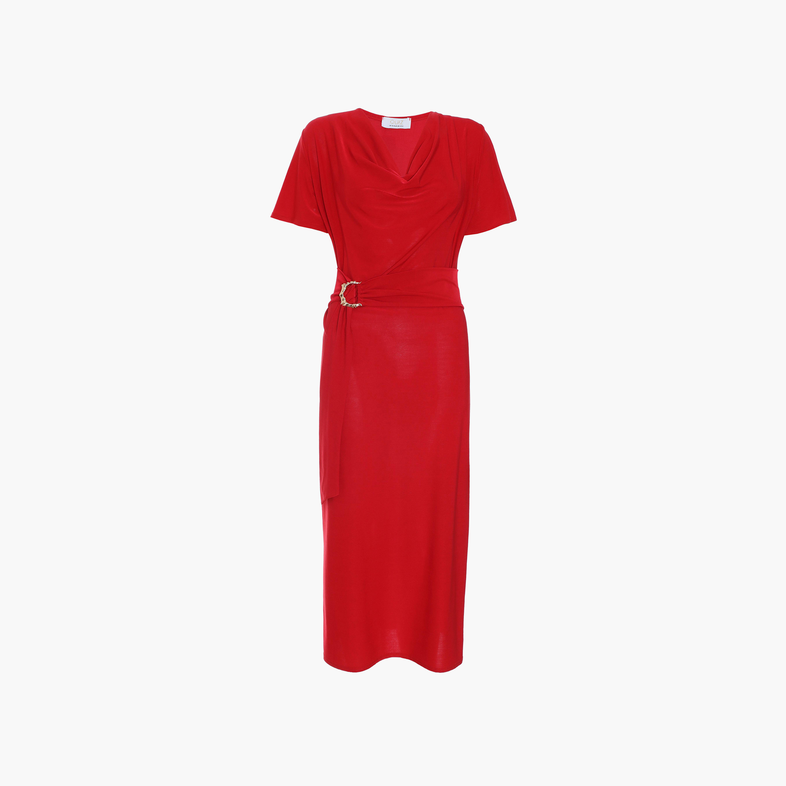 فستان متوسط الطول بياقة دائرية سادة من كويز-women-clothing-dresses-image-4