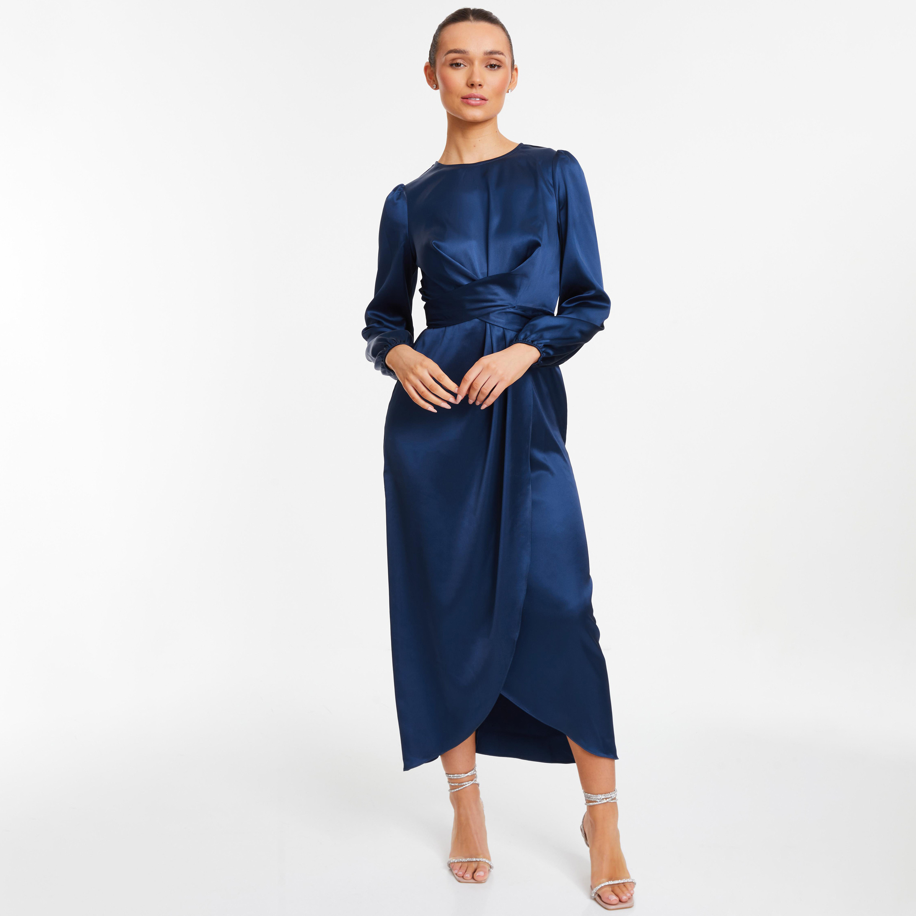 Quiz Plain Round Neck Midi Dress-women-clothing-dresses-image-1