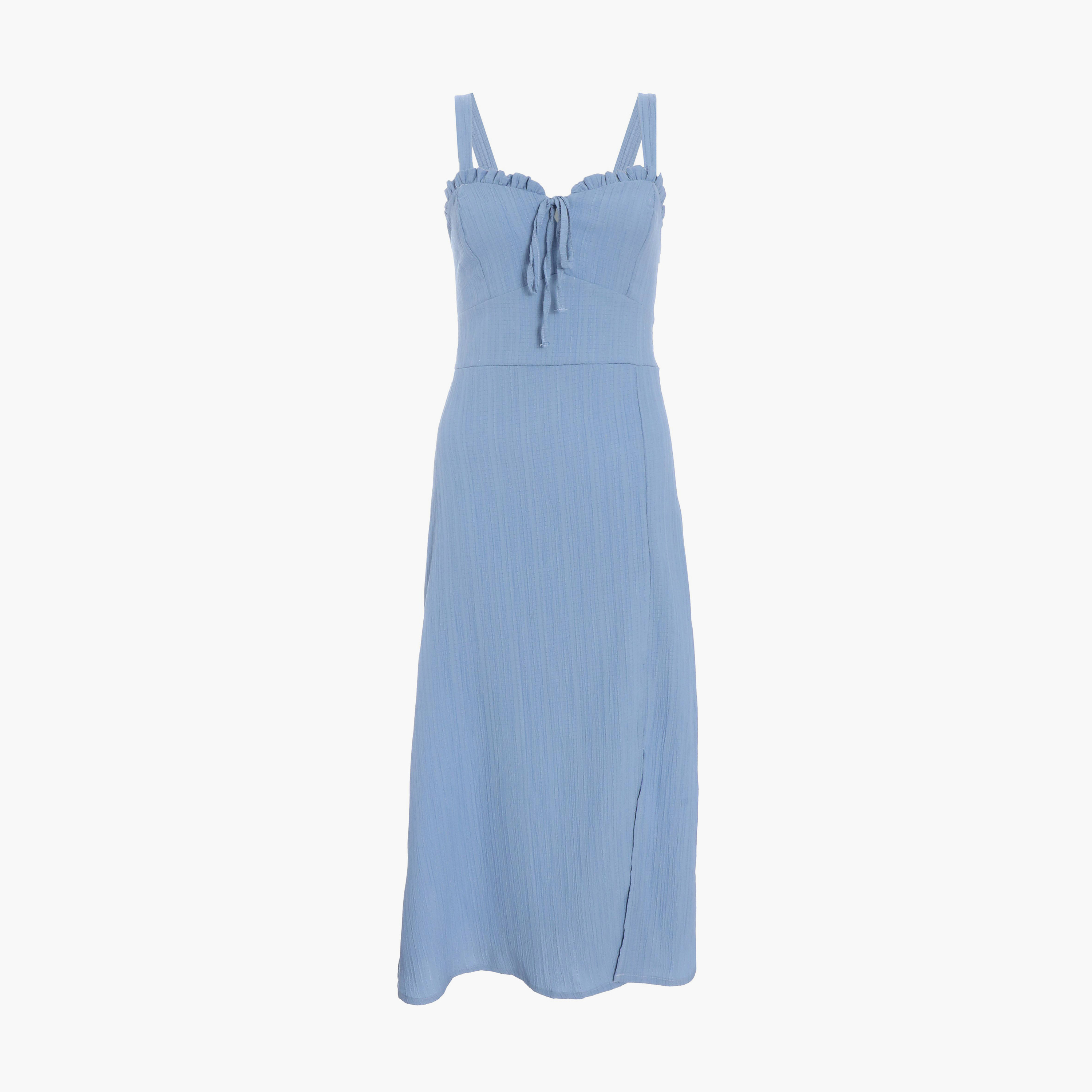 Quiz Light Blue Woven Frill Detail Strappy Midi Dress-women-clothing-dresses-image-5