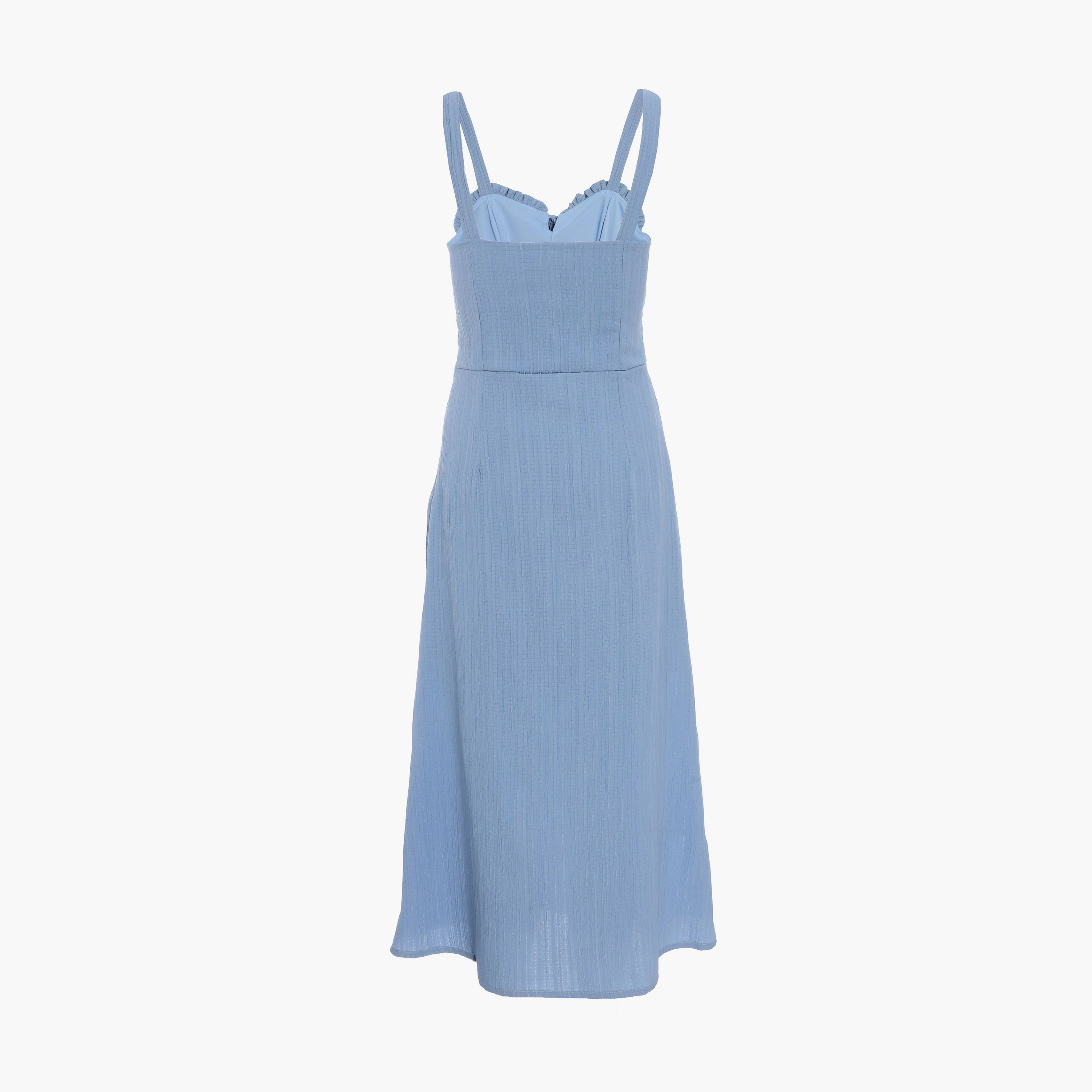 كويز- فستان أزرق فاتح منسوج مزين بكشكش-women-clothing-dresses-image-6