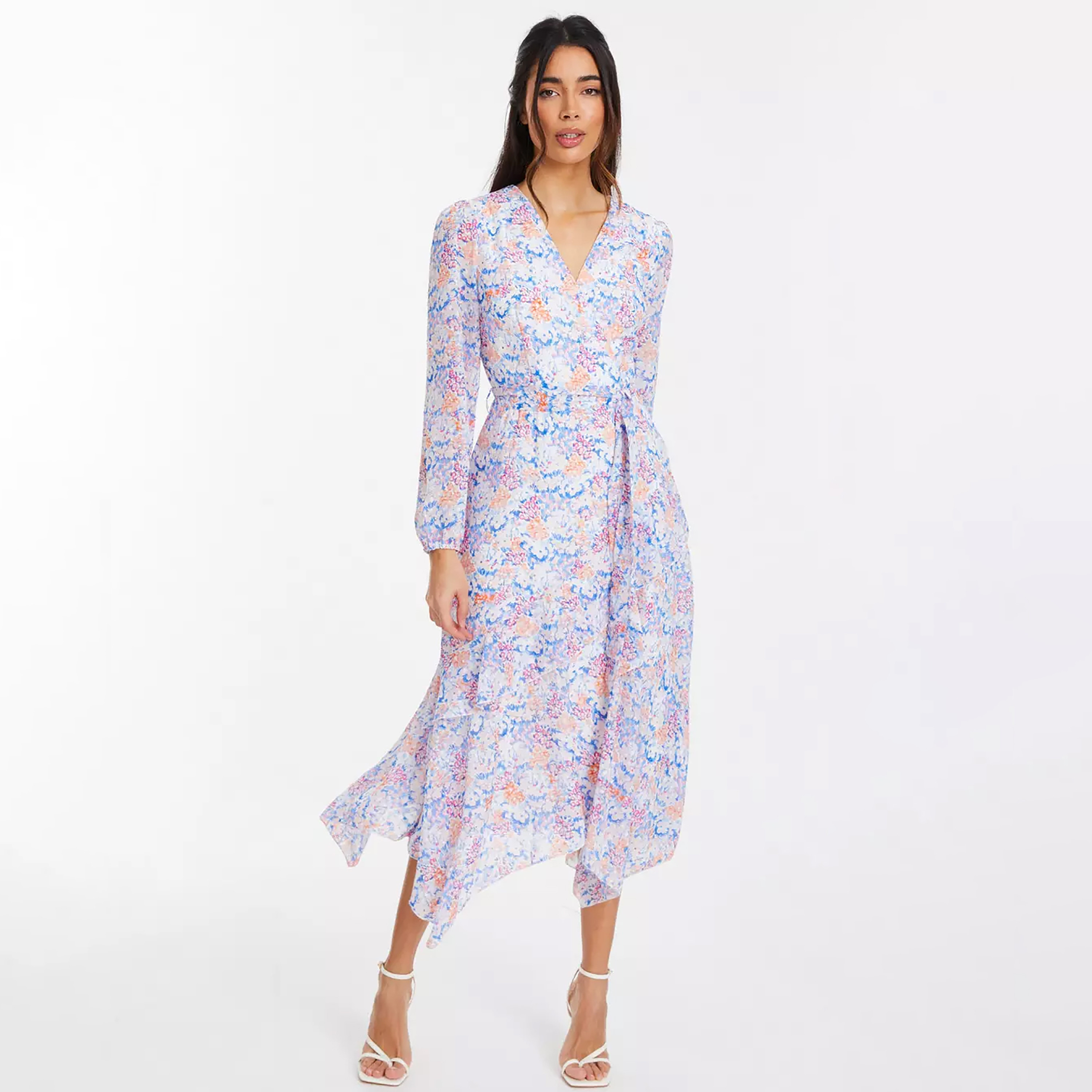 فستان ميدي ملفوف بنقشة الزهور من كويز بمتعدد الألوان من الشيفون-women-clothing-dresses-image-1