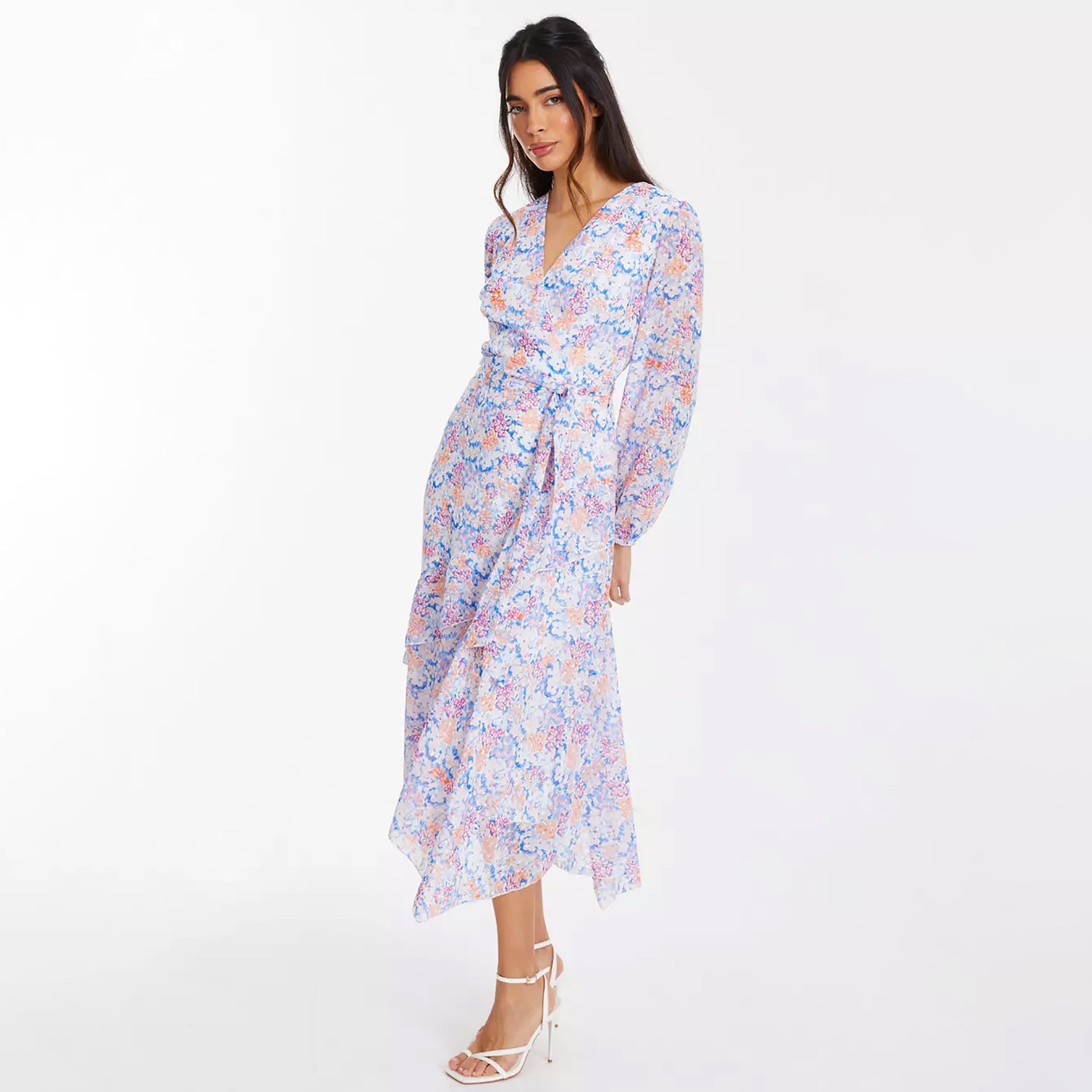 فستان ميدي ملفوف بنقشة الزهور من كويز بمتعدد الألوان من الشيفون-women-clothing-dresses-image-2