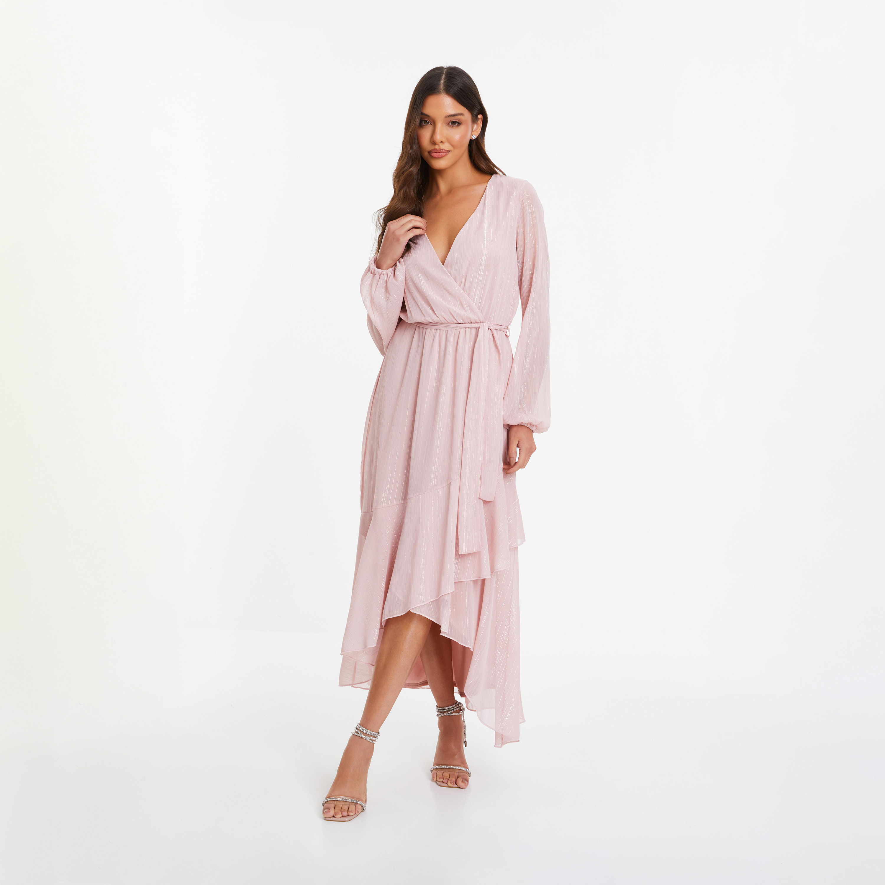 Quiz Pink Metallic Chiffon Evening Dress-women-clothing-dresses-image-1
