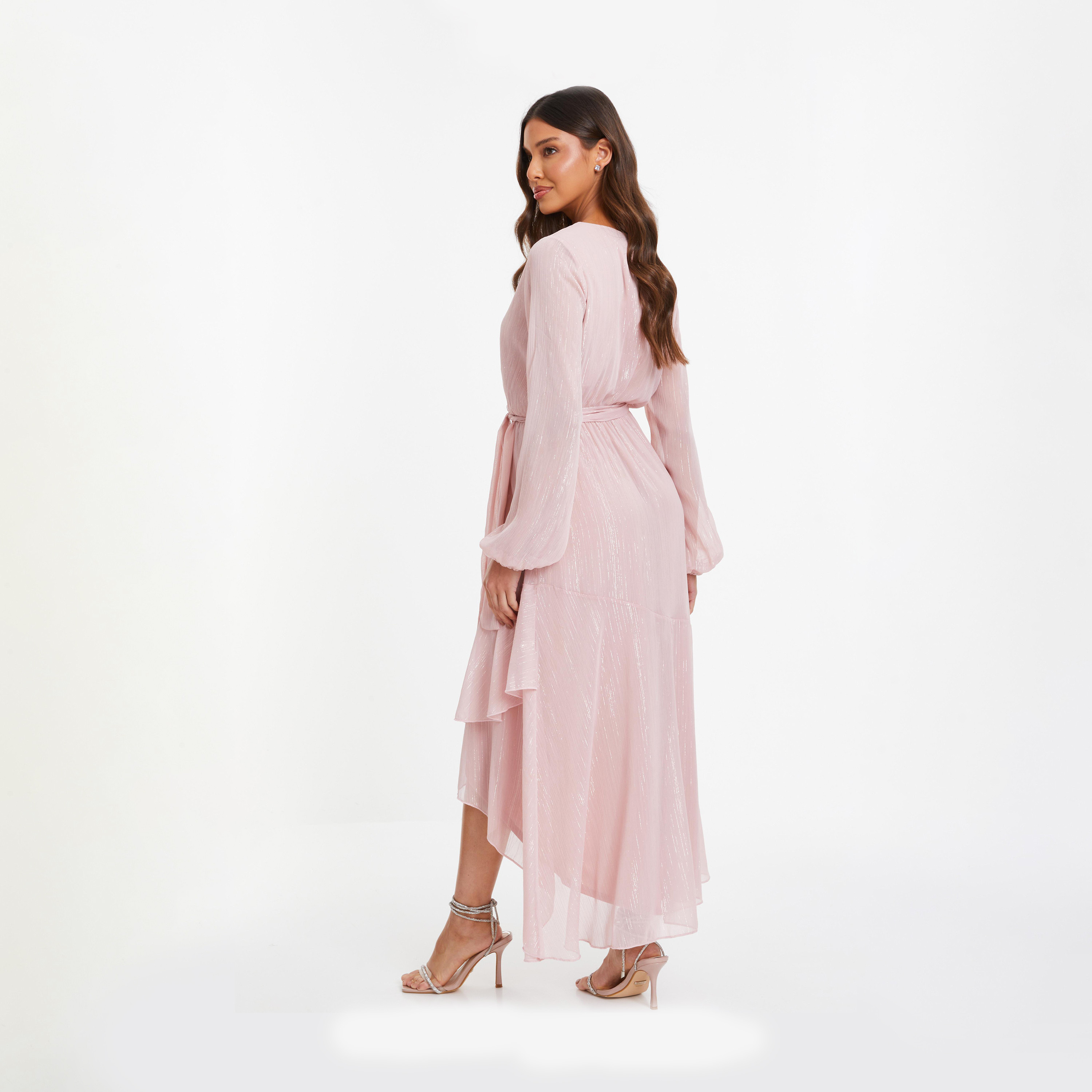 Quiz Pink Metallic Chiffon Evening Dress-women-clothing-dresses-image-2