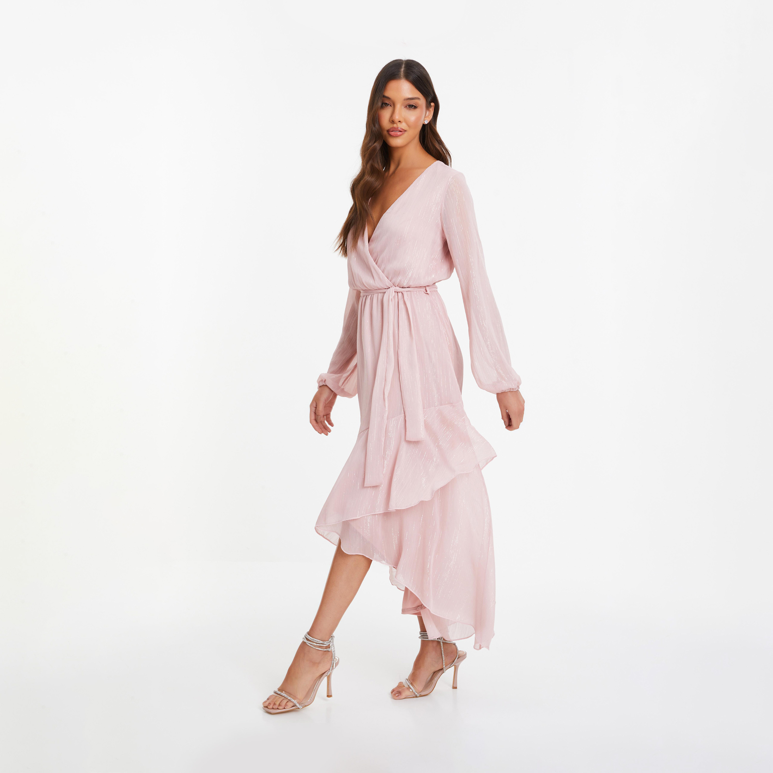 Quiz Pink Metallic Chiffon Evening Dress-women-clothing-dresses-image-3