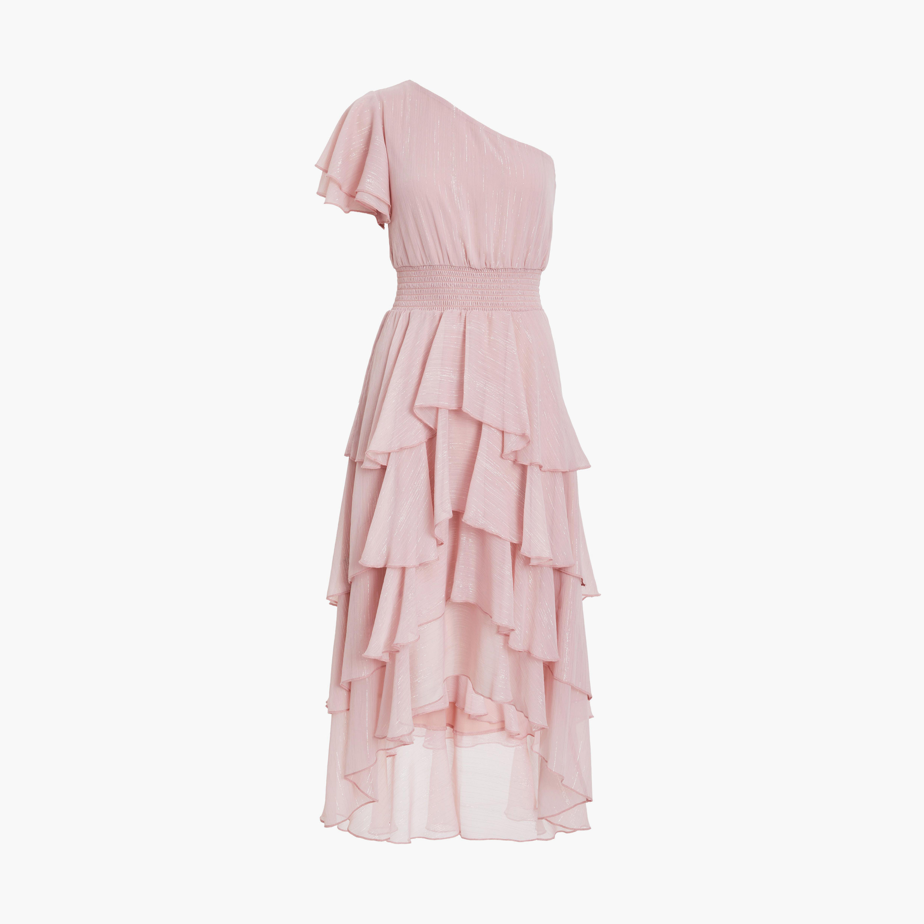 Quiz Pink Metallic Chiffon One Sleeve Evening Dress-women-clothing-dresses-image-5