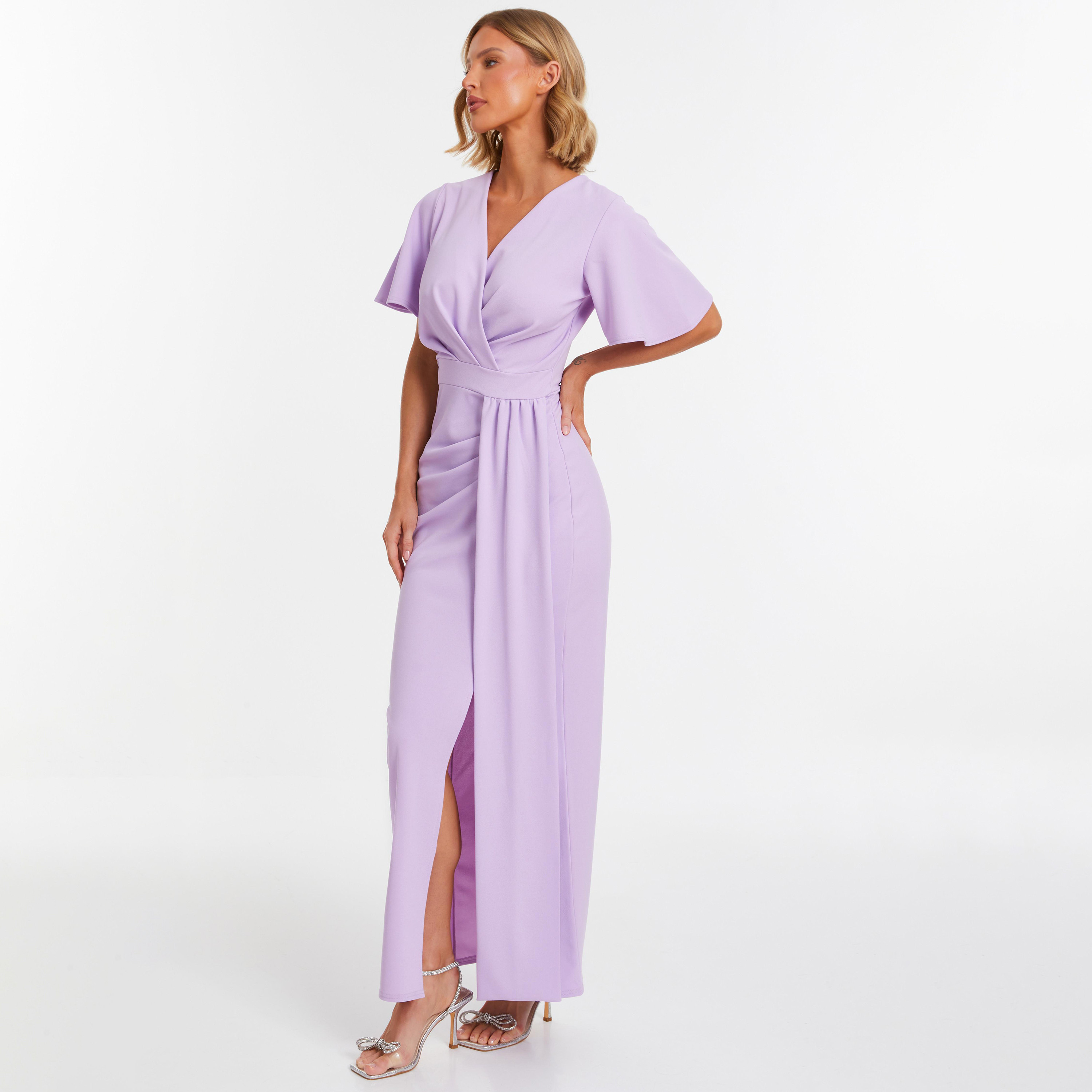 Quiz Plain V-Neck Wrap Slit Maxi Dress-women-clothing-dresses-image-2