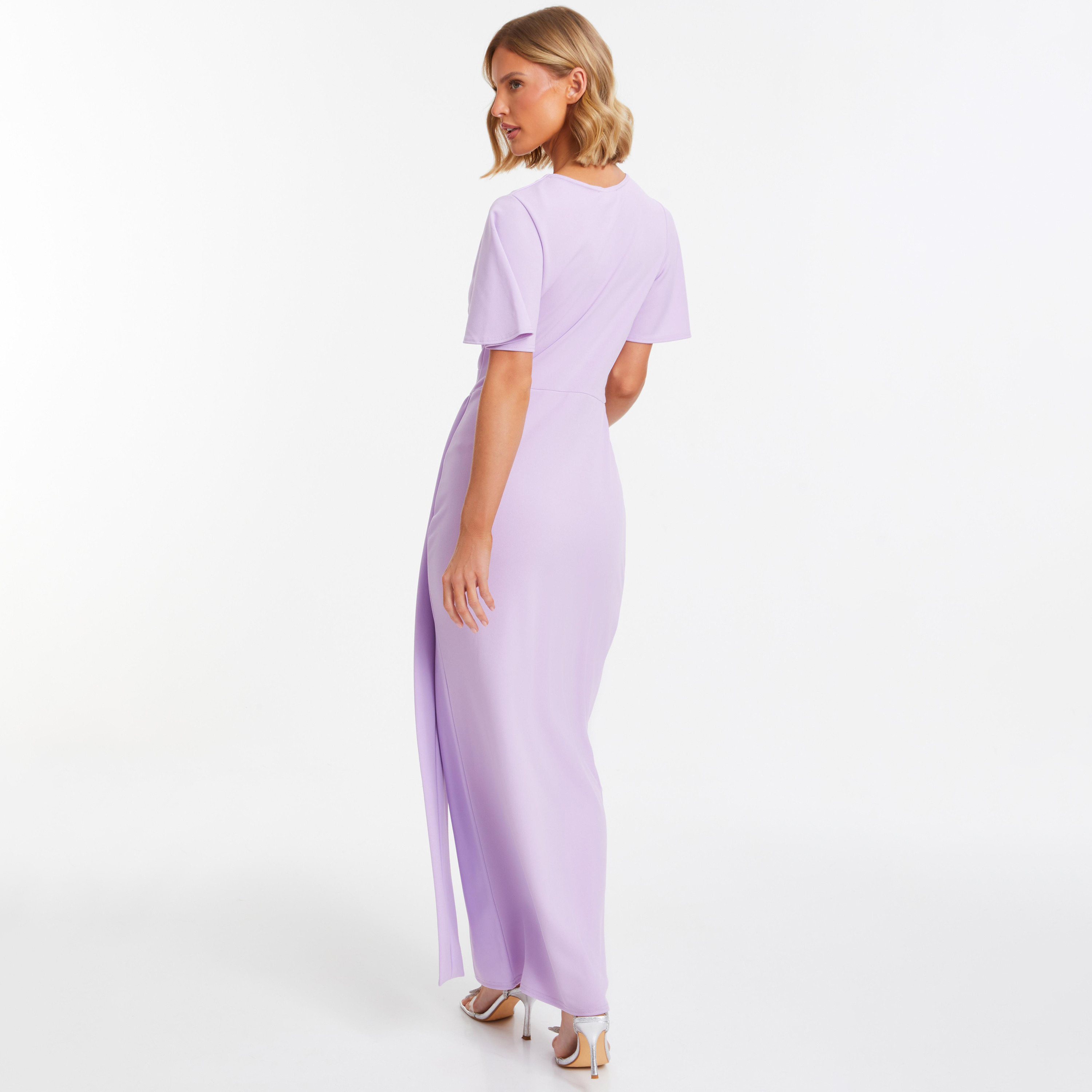 Quiz Plain V-Neck Wrap Slit Maxi Dress-women-clothing-dresses-image-4