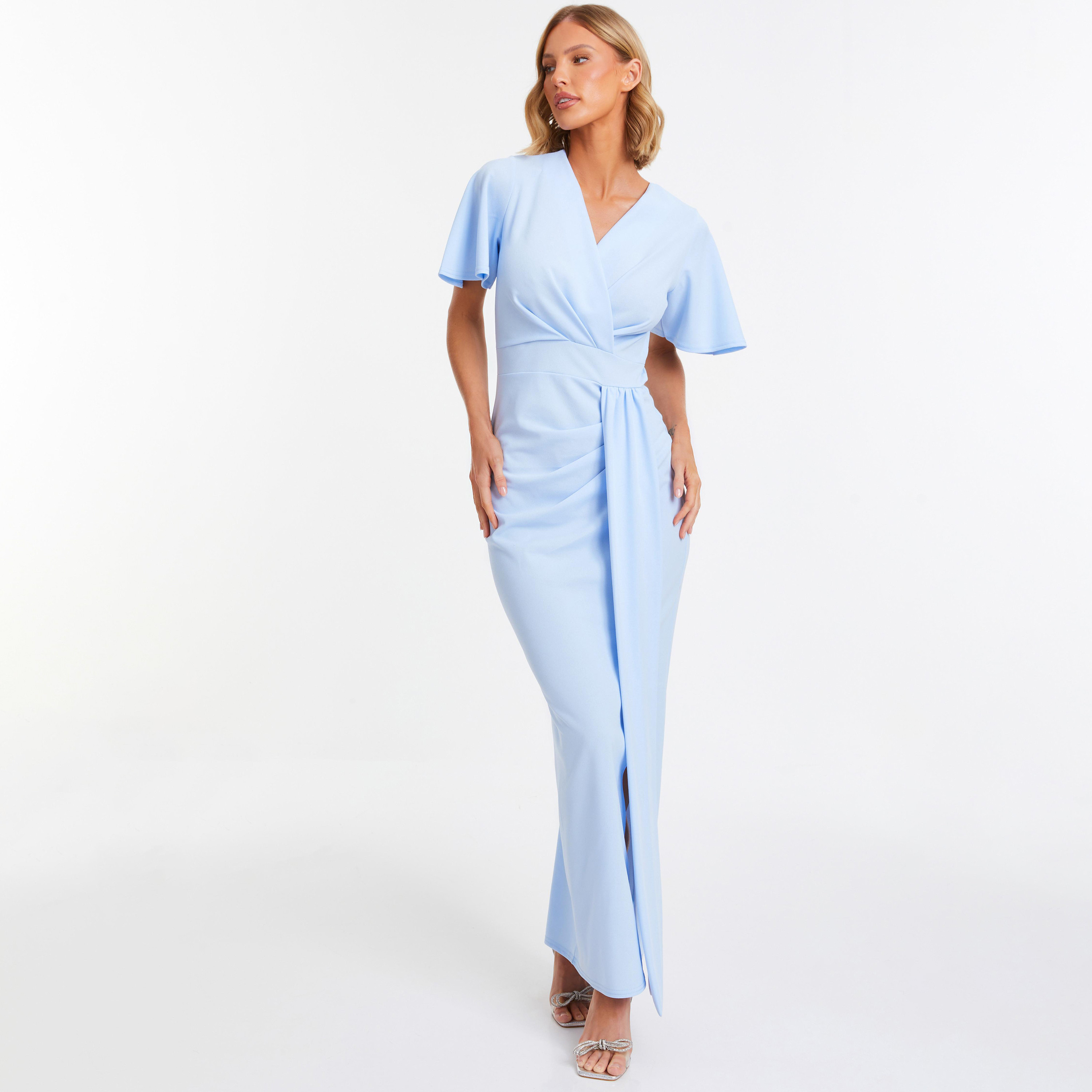 Quiz Plain V-Neck Wrap Maxi Dress-women-clothing-dresses-image-1