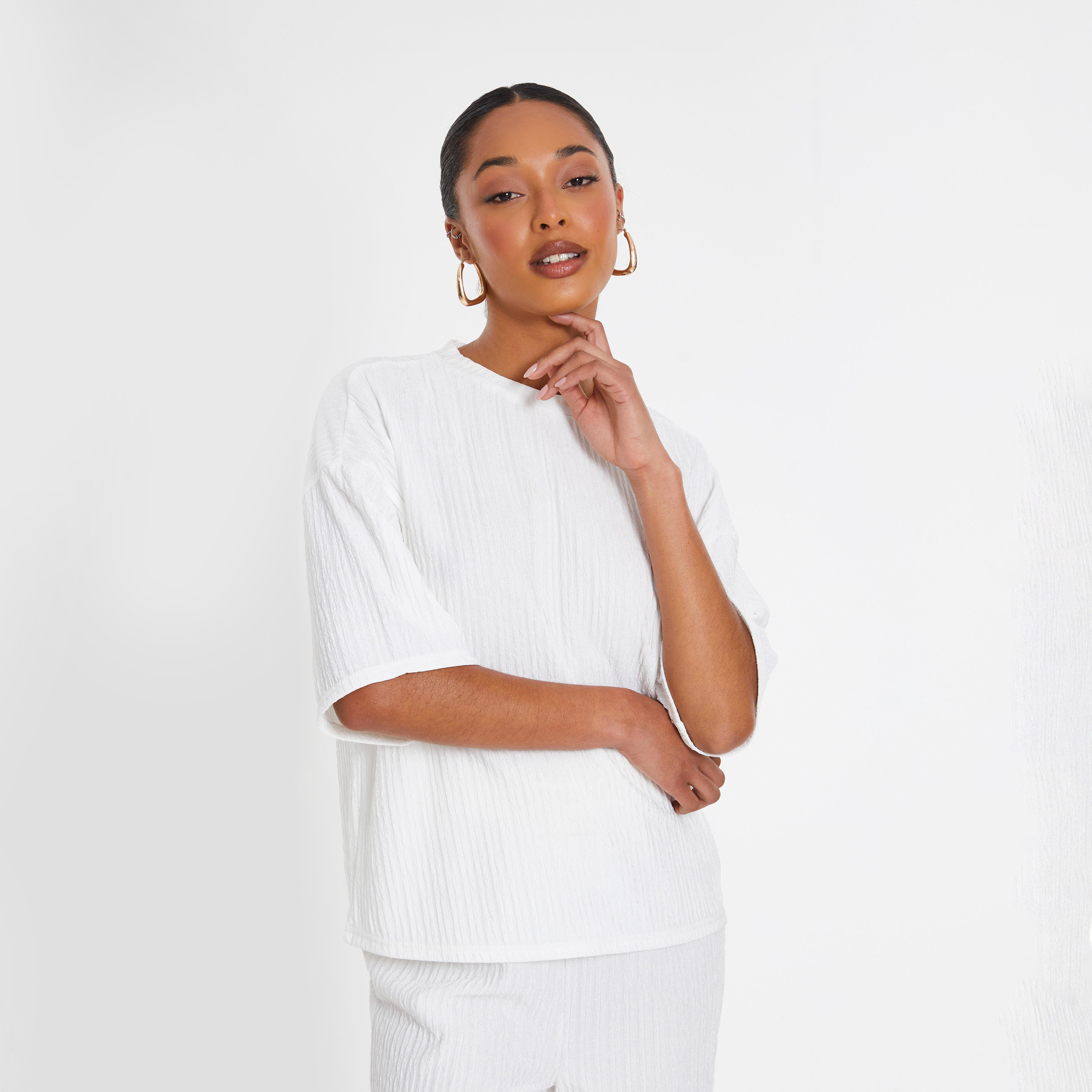 Quiz White Round Neck Textured T-Shirt-women-clothing-tshirts-image-1