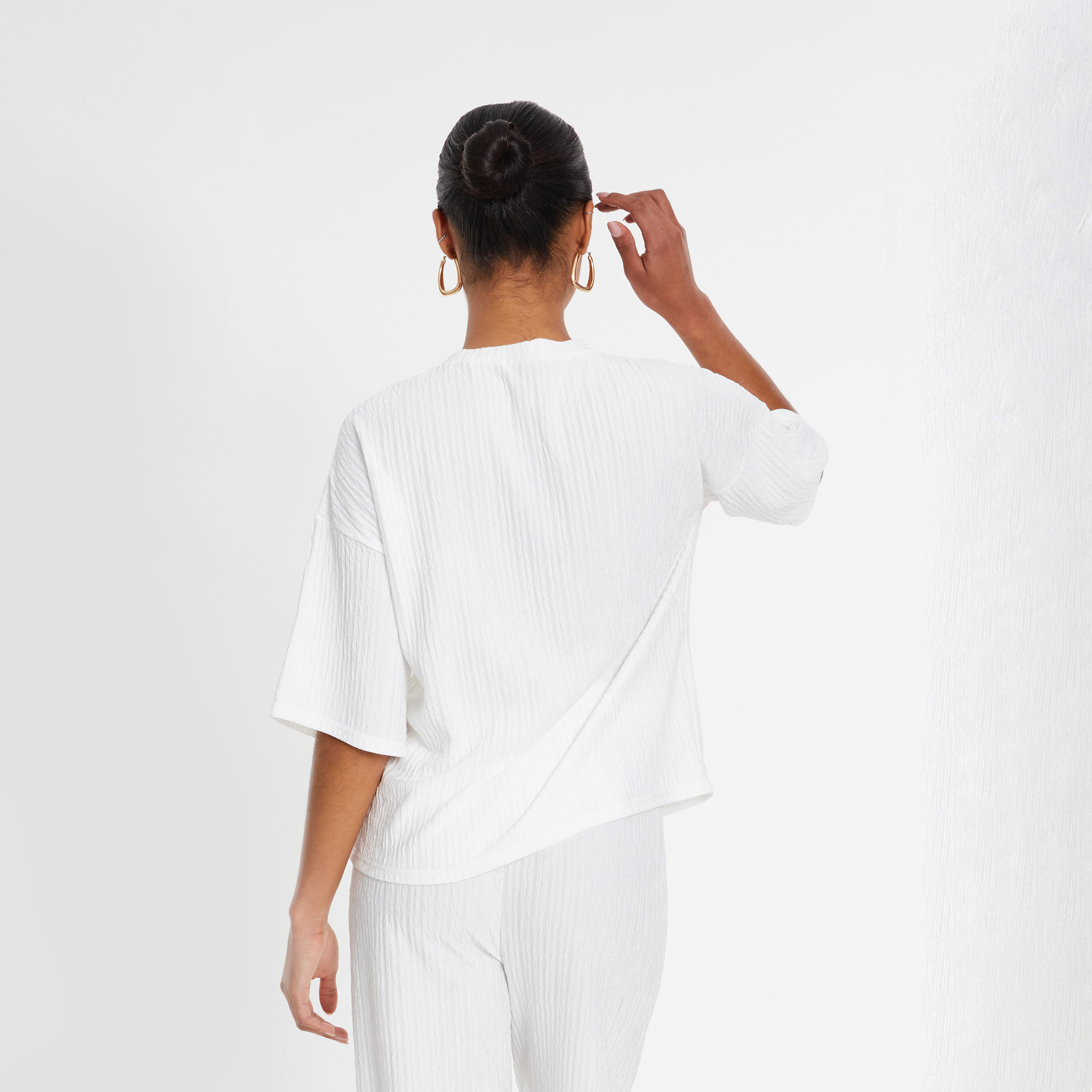 Quiz White Round Neck Textured T-Shirt-women-clothing-tshirts-image-3