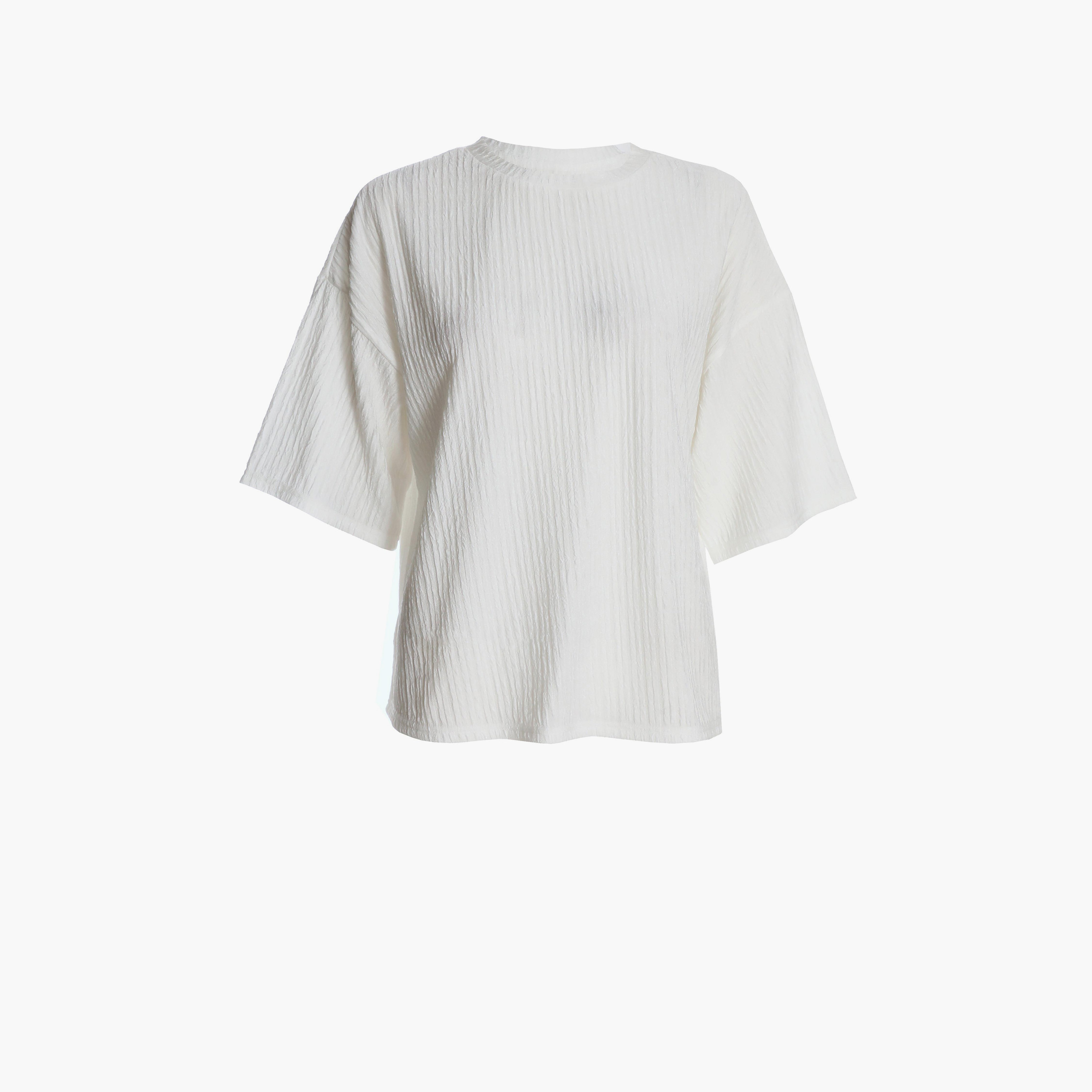 Quiz White Round Neck Textured T-Shirt-women-clothing-tshirts-image-5