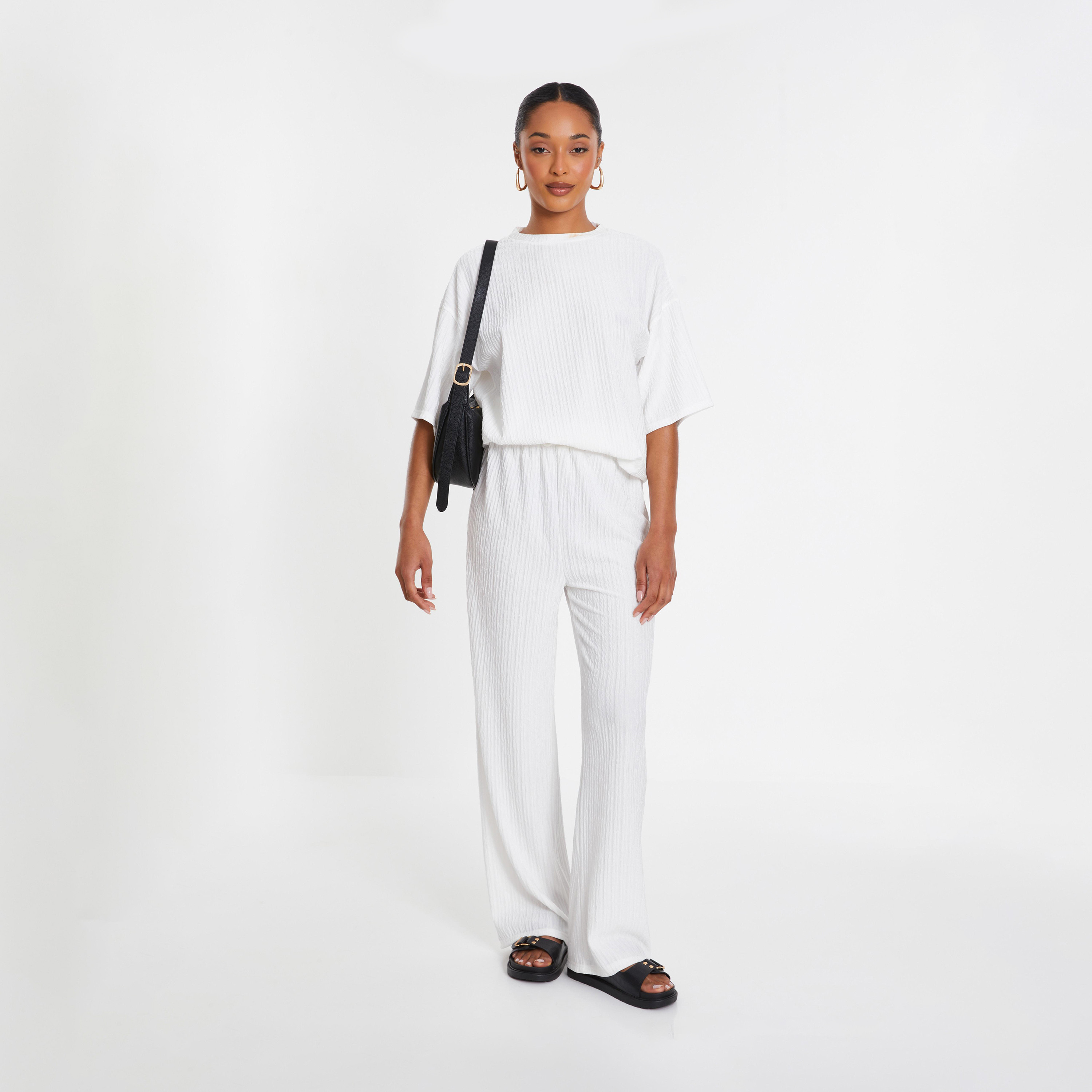 بنطلون بالازو من كويز بلون أبيض بخصر مرتفع مع مزخرف-women-clothing-bottoms-trousers-image-1