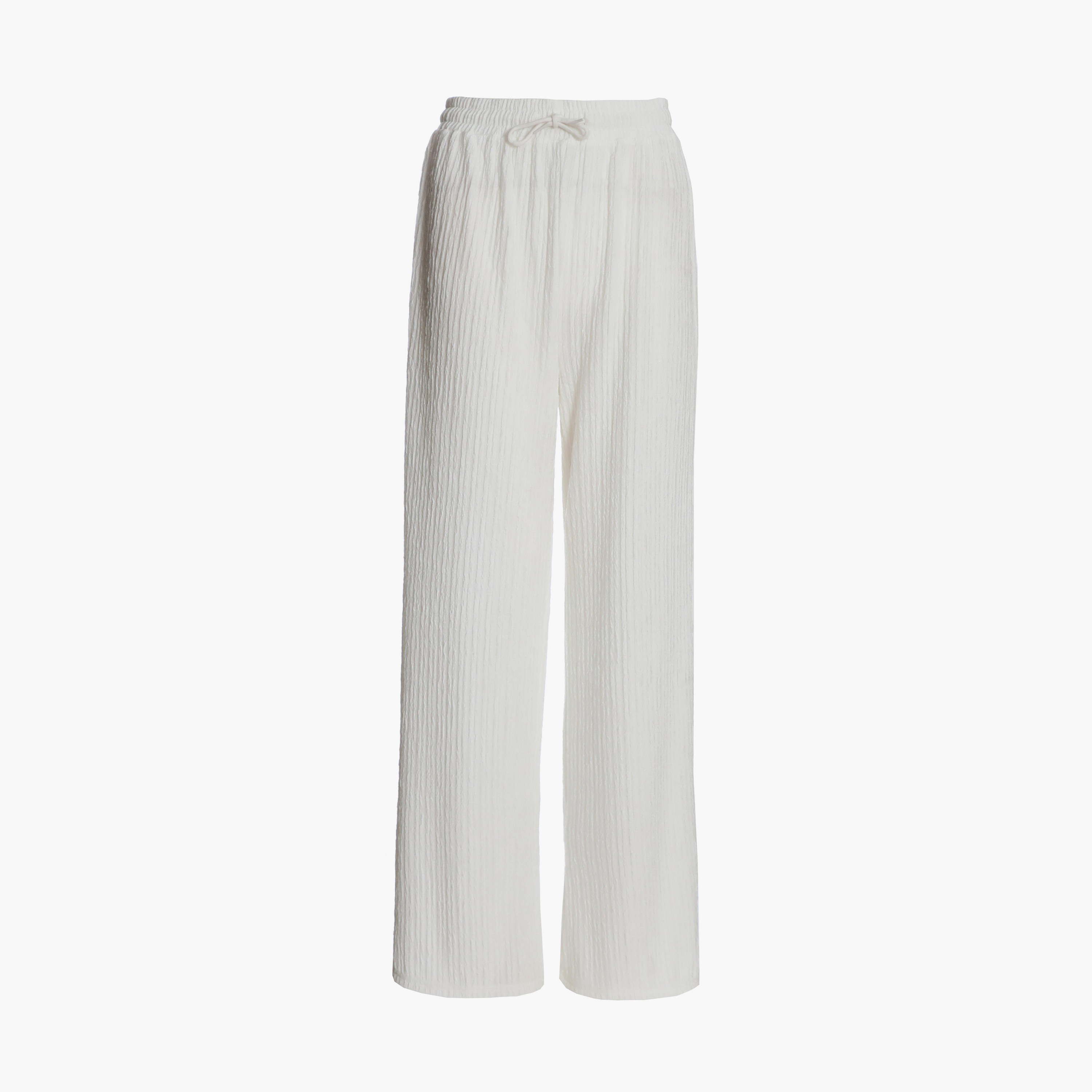 بنطلون بالازو من كويز بلون أبيض بخصر مرتفع مع مزخرف-women-clothing-bottoms-trousers-image-5
