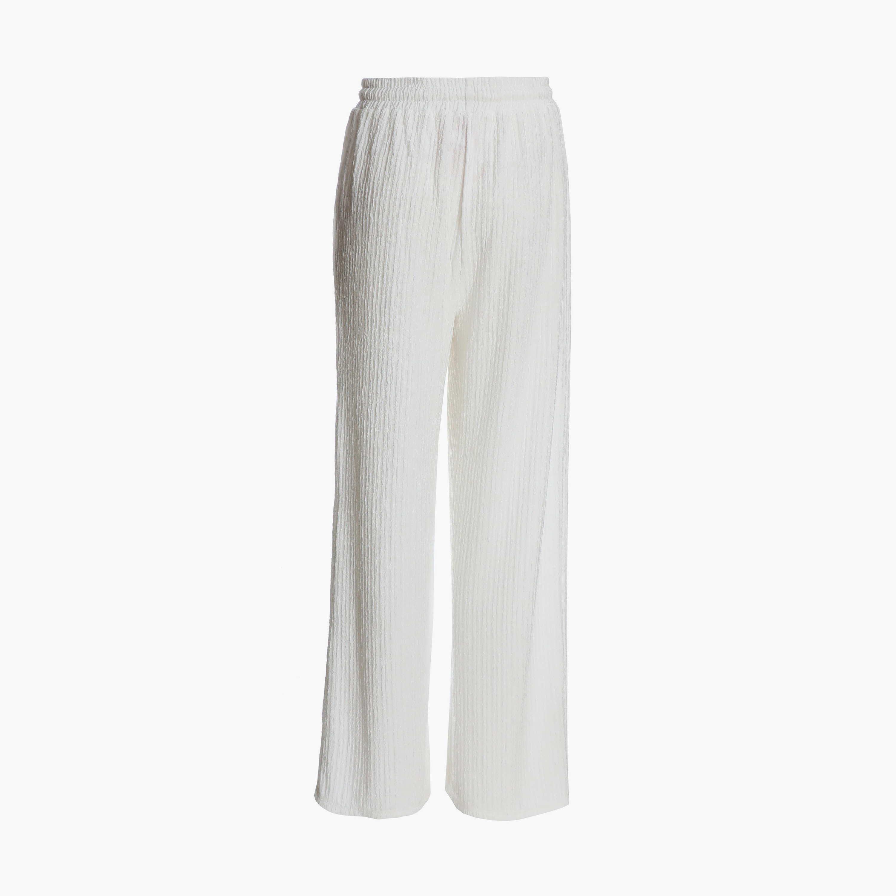 بنطلون بالازو من كويز بلون أبيض بخصر مرتفع مع مزخرف-women-clothing-bottoms-trousers-image-6