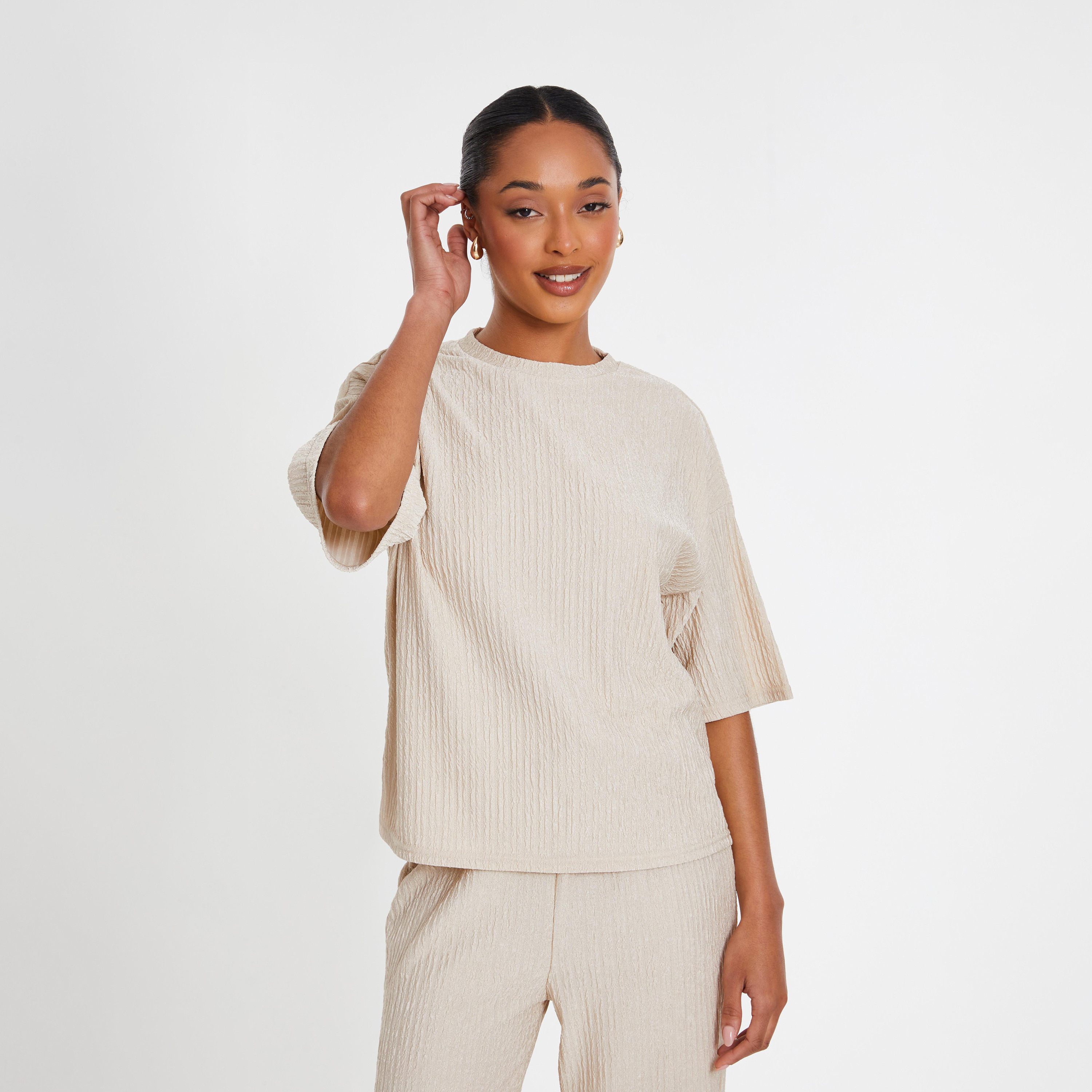 Quiz Stone Round Neck Textured T-Shirt-women-clothing-tshirts-image-1