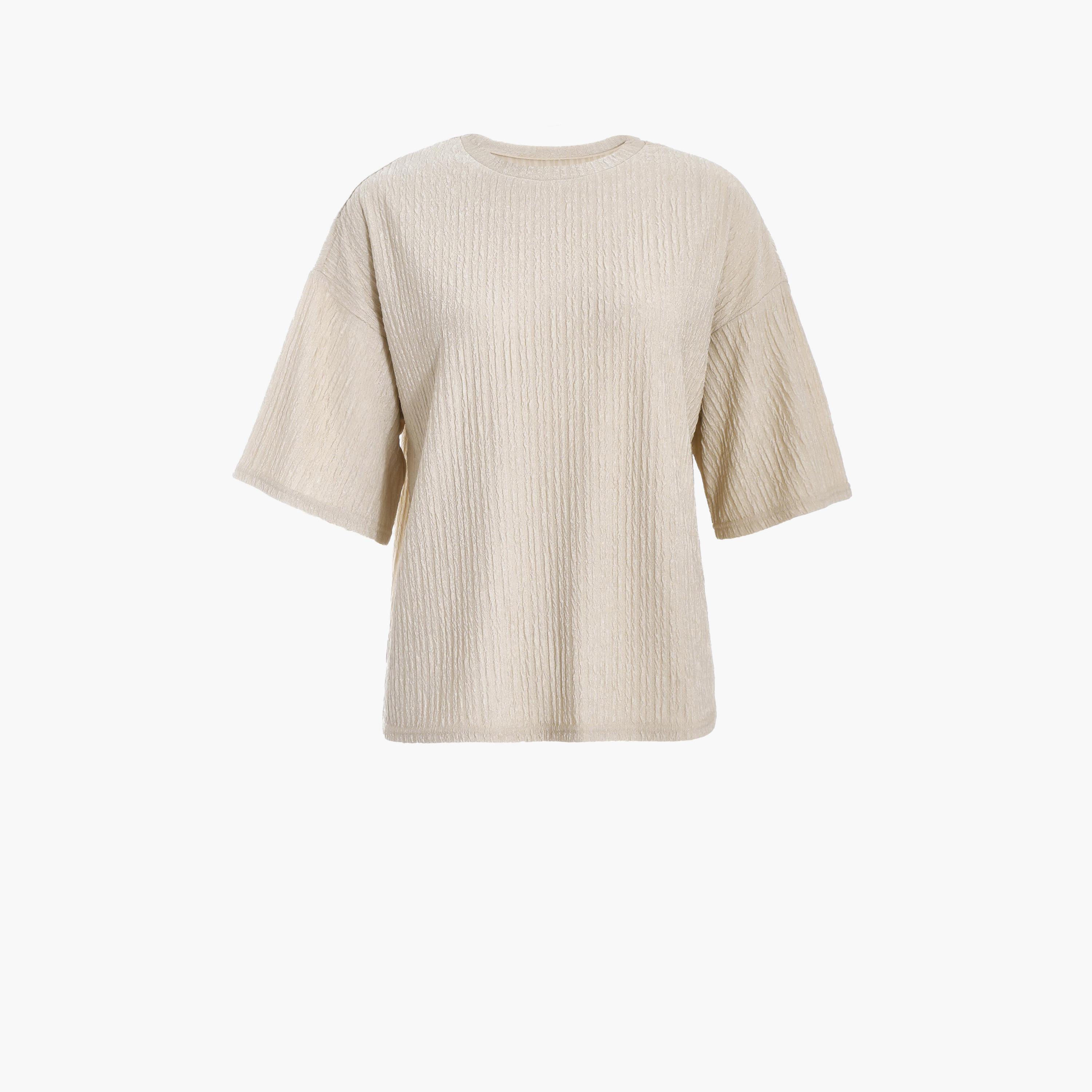 Quiz Stone Round Neck Textured T-Shirt-women-clothing-tshirts-image-5