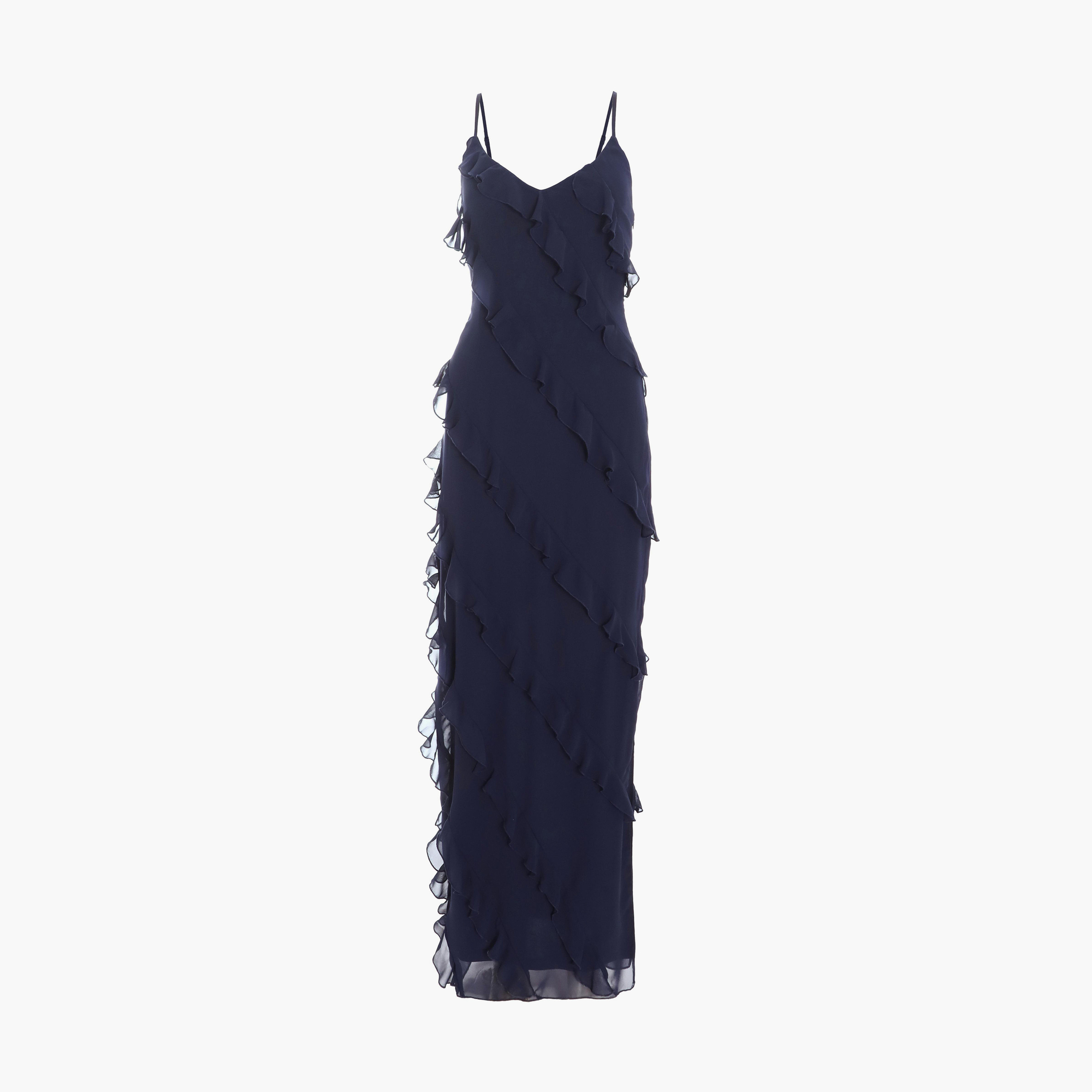 كويز- فستان سهرة طويل شيفون لون كحلي-women-clothing-dresses-image-5