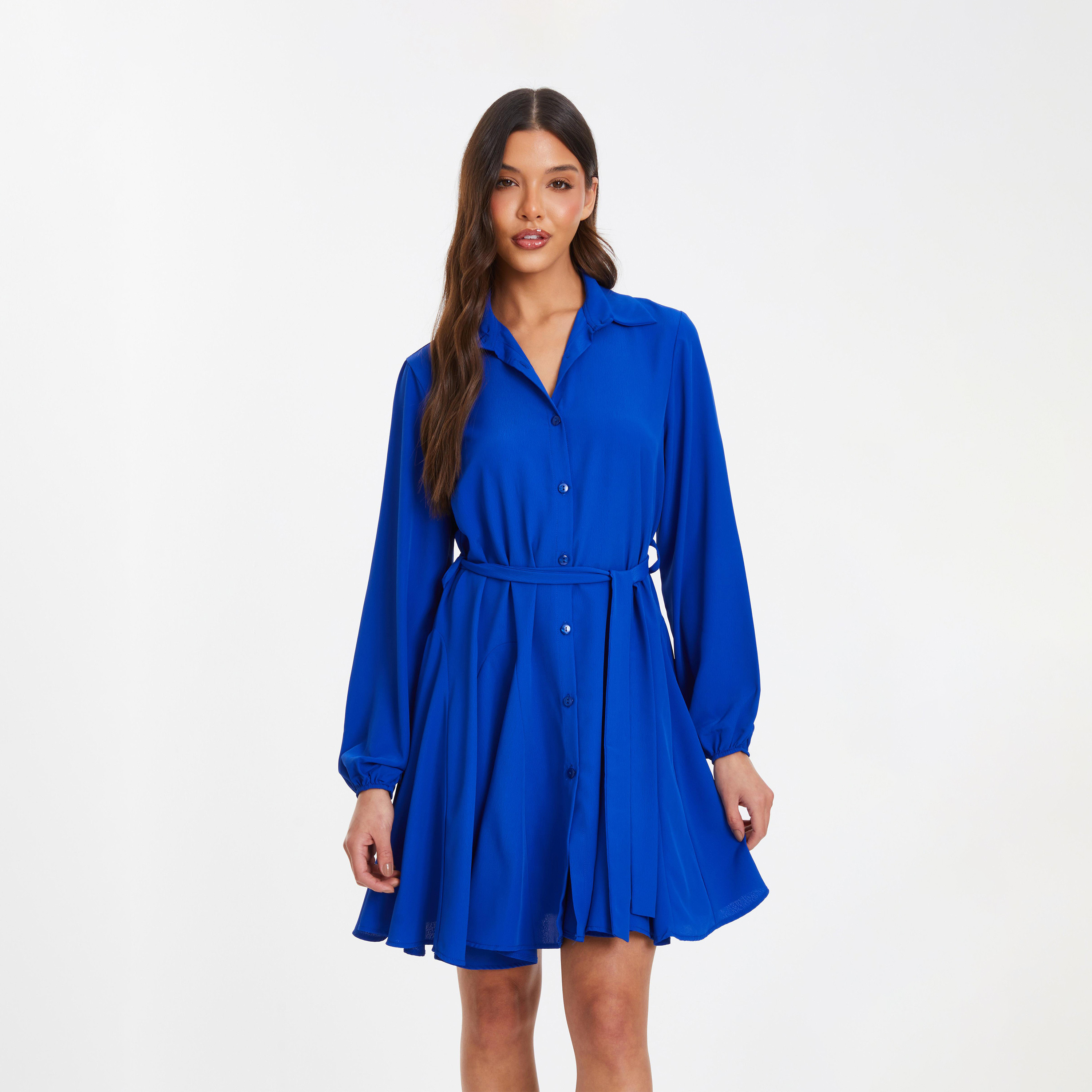 Quiz Royal Blue Mini Shirt Dress with Balloon Sleeve-women-clothing-dresses-image-1