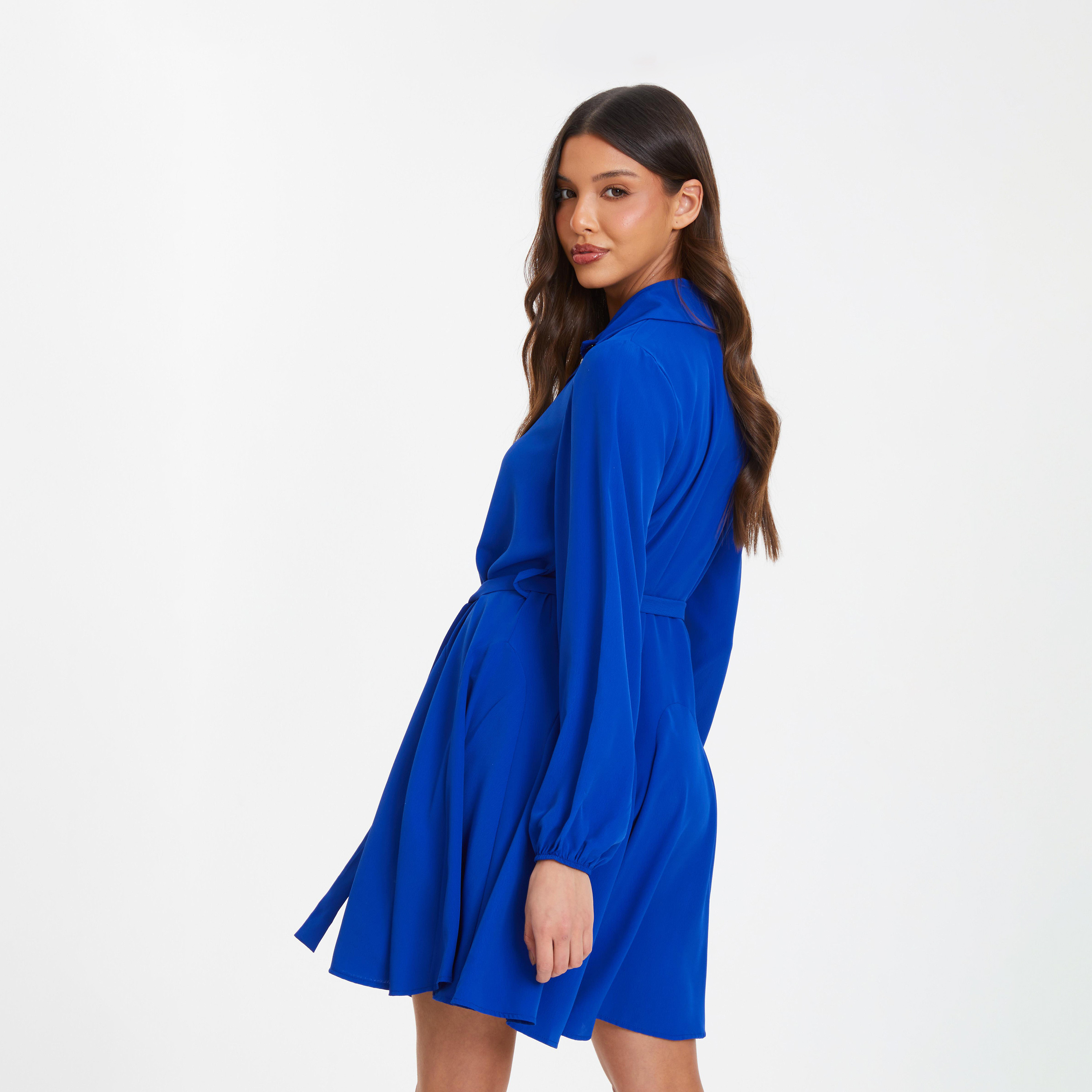 Quiz Royal Blue Mini Shirt Dress with Balloon Sleeve-women-clothing-dresses-image-2