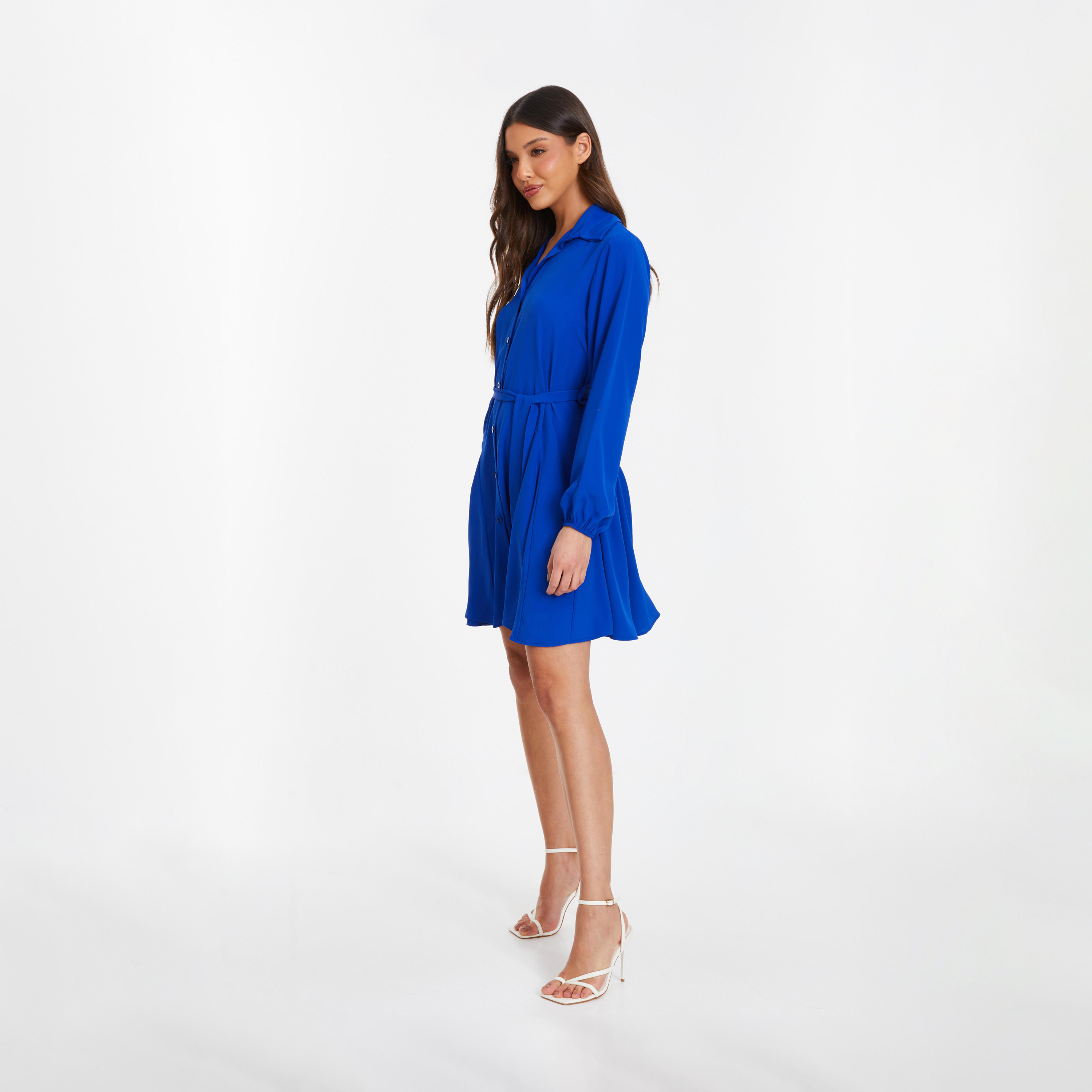 Quiz Royal Blue Mini Shirt Dress with Balloon Sleeve-women-clothing-dresses-image-3