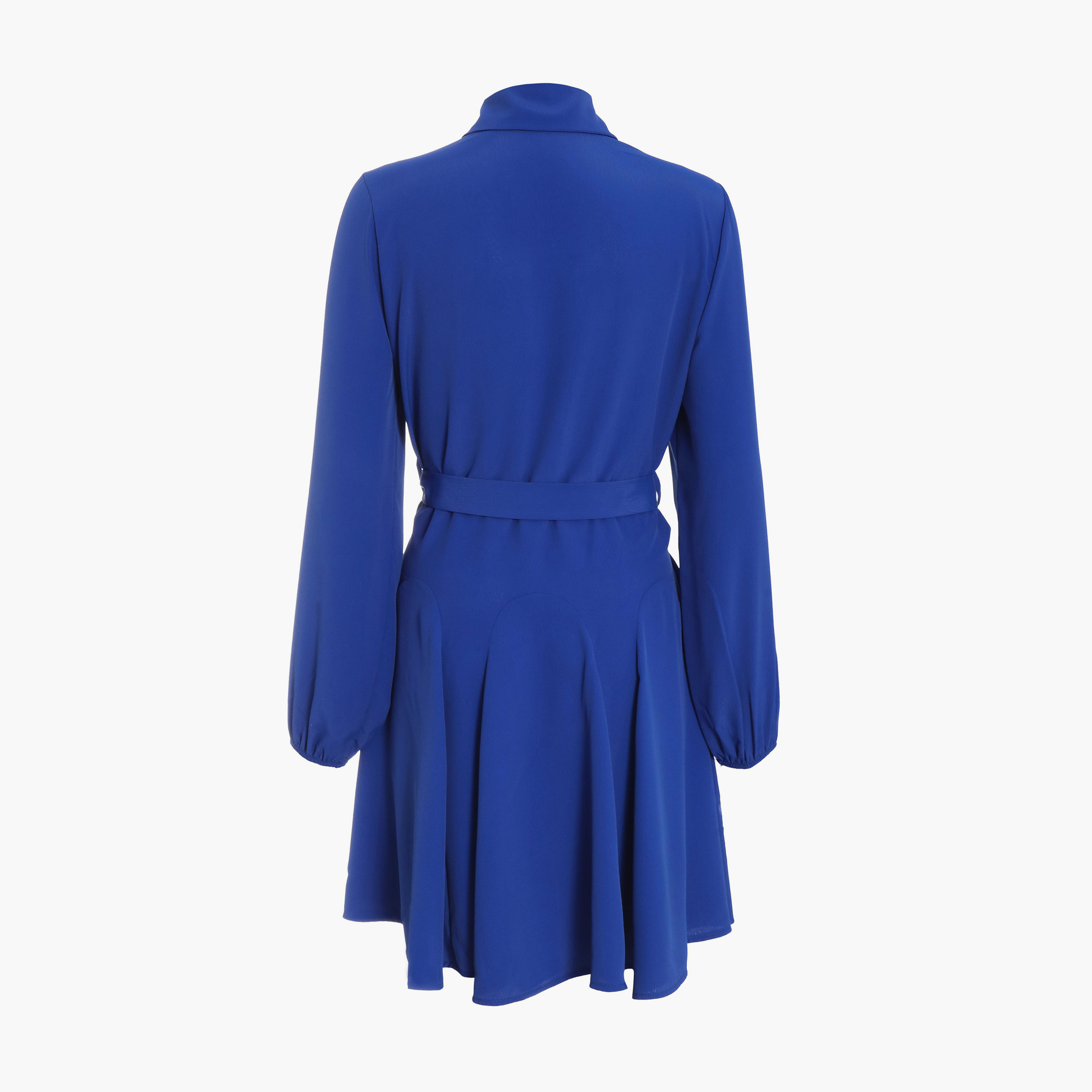 Quiz Royal Blue Mini Shirt Dress with Balloon Sleeve-women-clothing-dresses-image-5