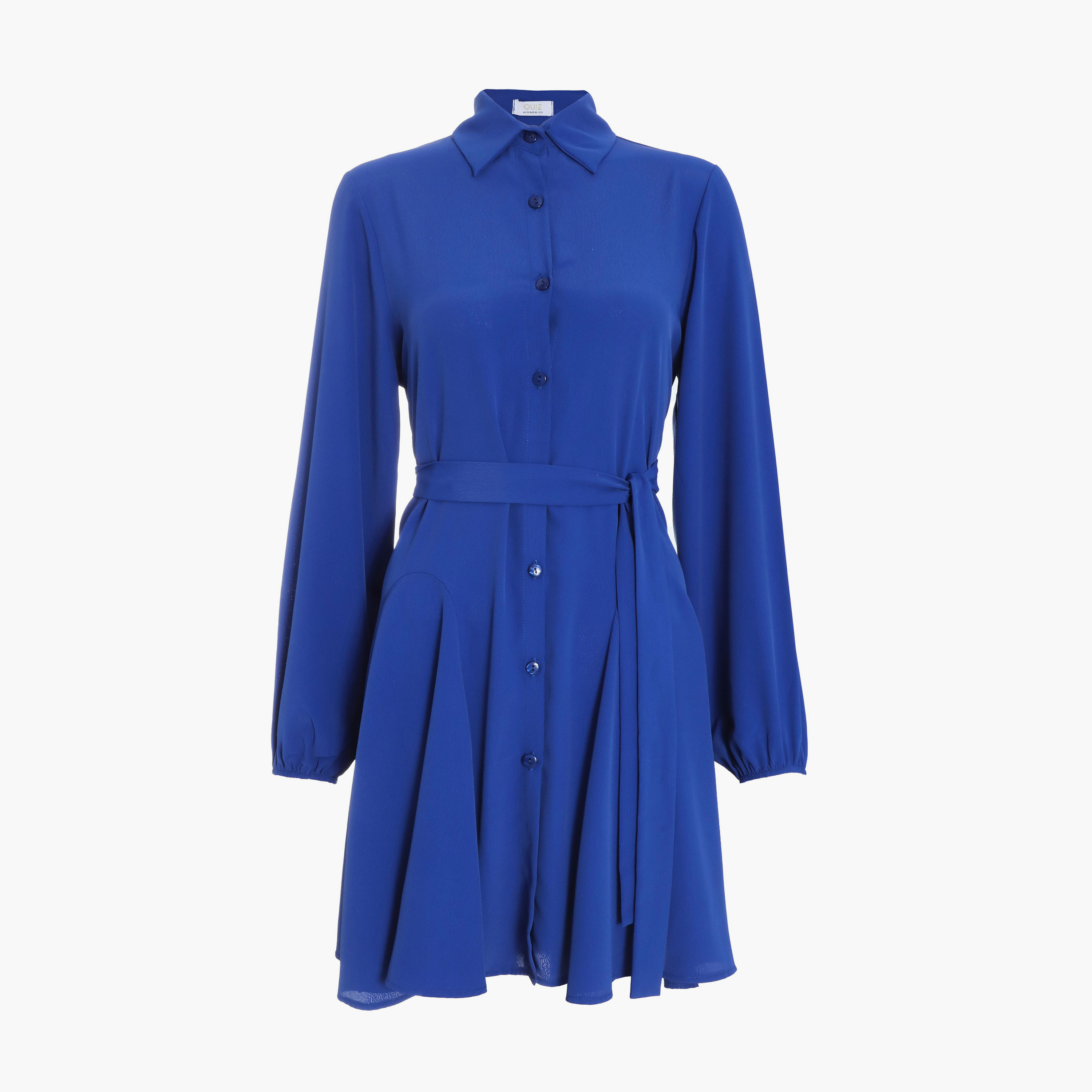 Quiz Royal Blue Mini Shirt Dress with Balloon Sleeve-women-clothing-dresses-image-6