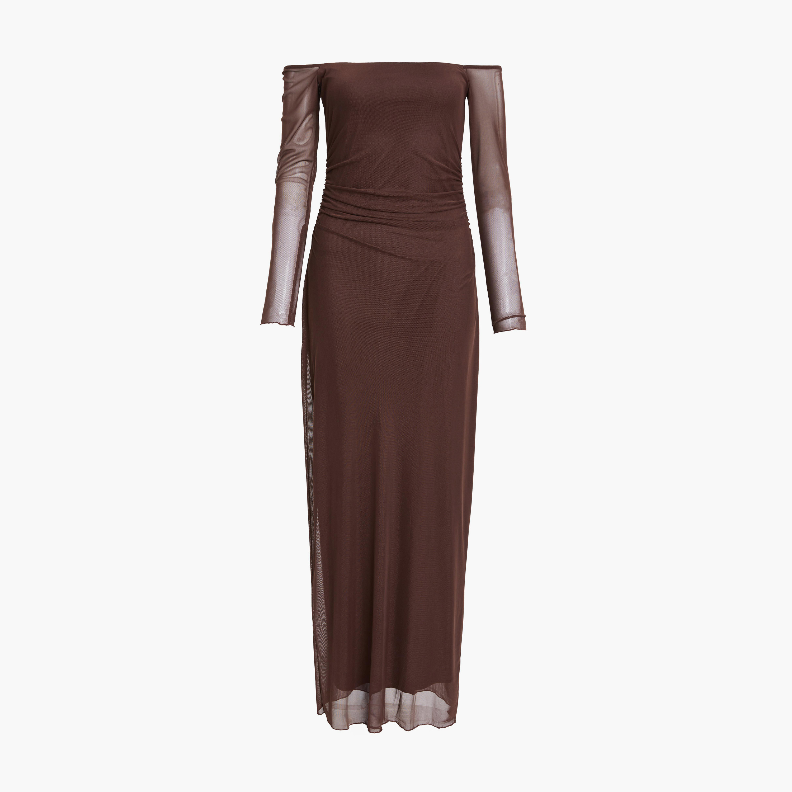 Quiz Brown Mesh Bardot Midaxi Dress-women-clothing-dresses-image-5