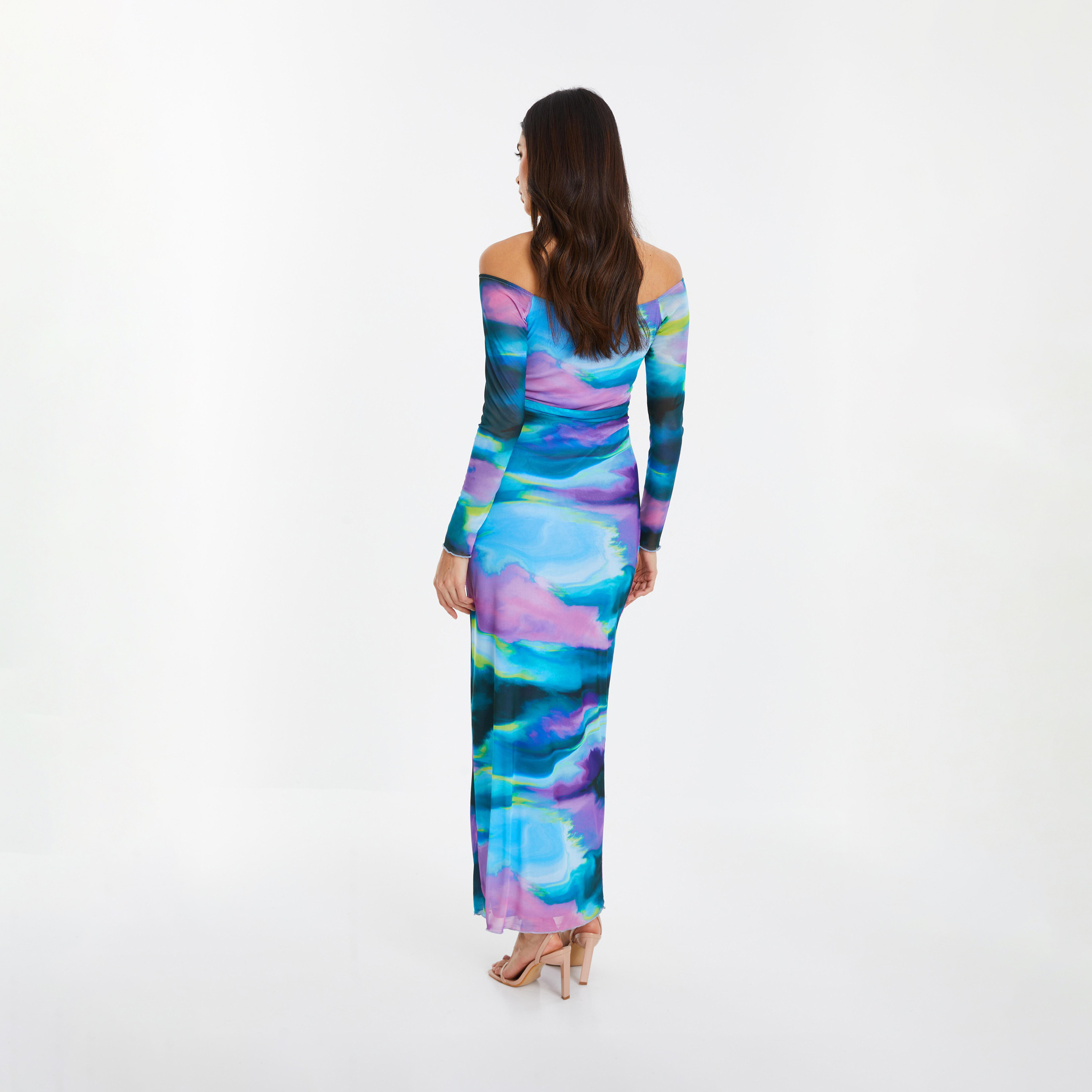 كويز- فستان سهرة طول متوسط شبكي تجريدي أزرق أرجواني-women-clothing-dresses-image-2