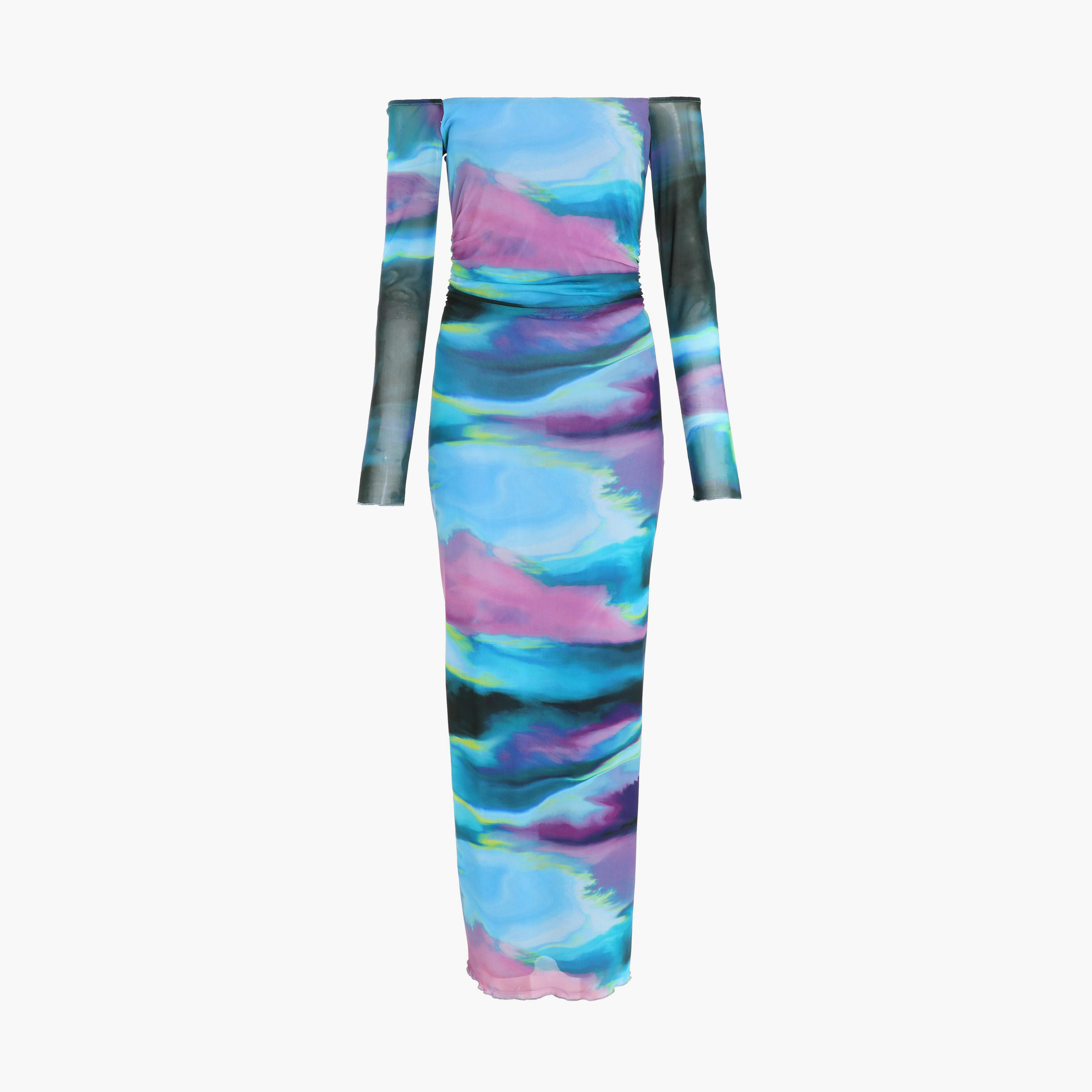 Quiz Blue Lilac Abstract Mesh Bardot Evening Midaxi Dress-women-clothing-dresses-image-5