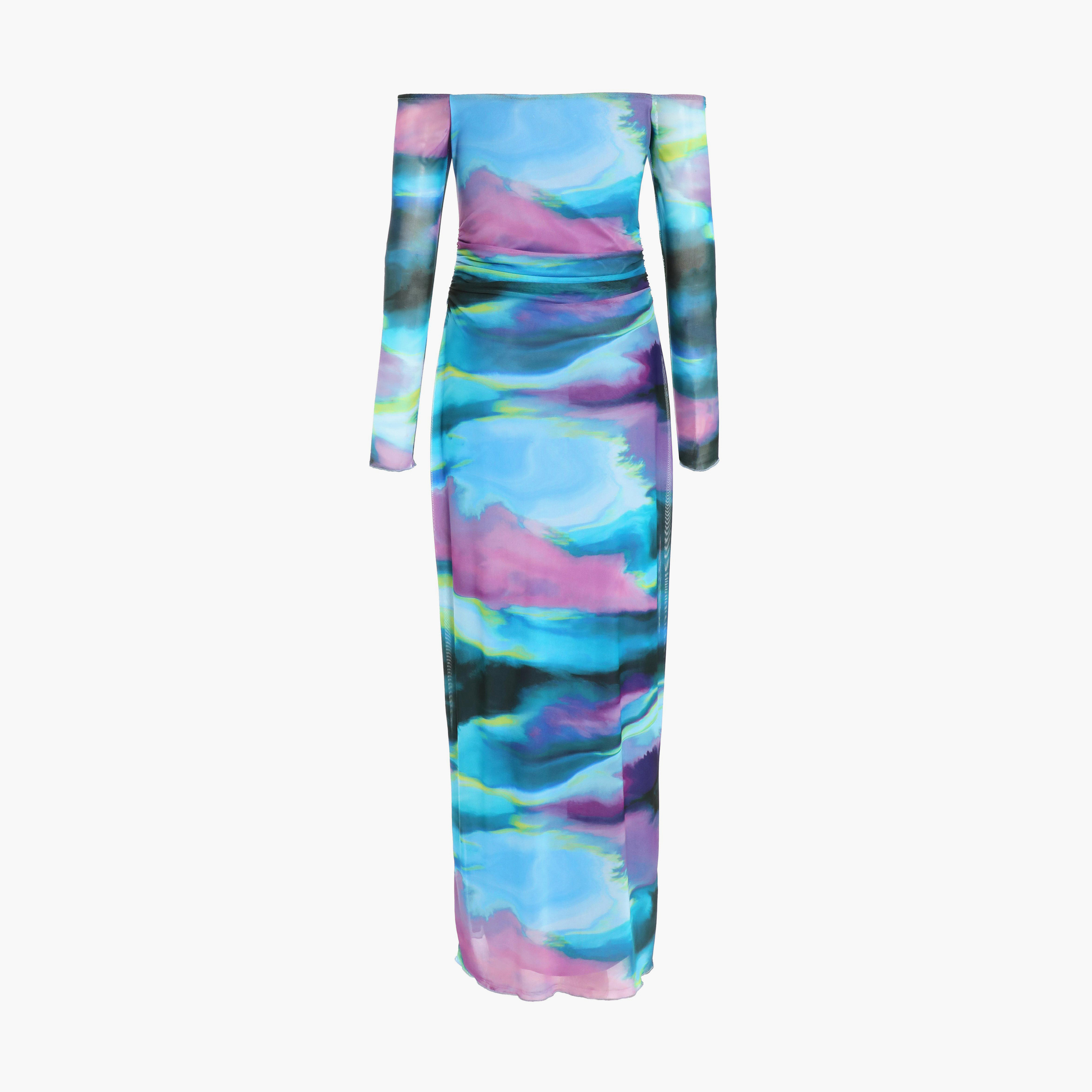 Quiz Blue Lilac Abstract Mesh Bardot Evening Midaxi Dress-women-clothing-dresses-image-6