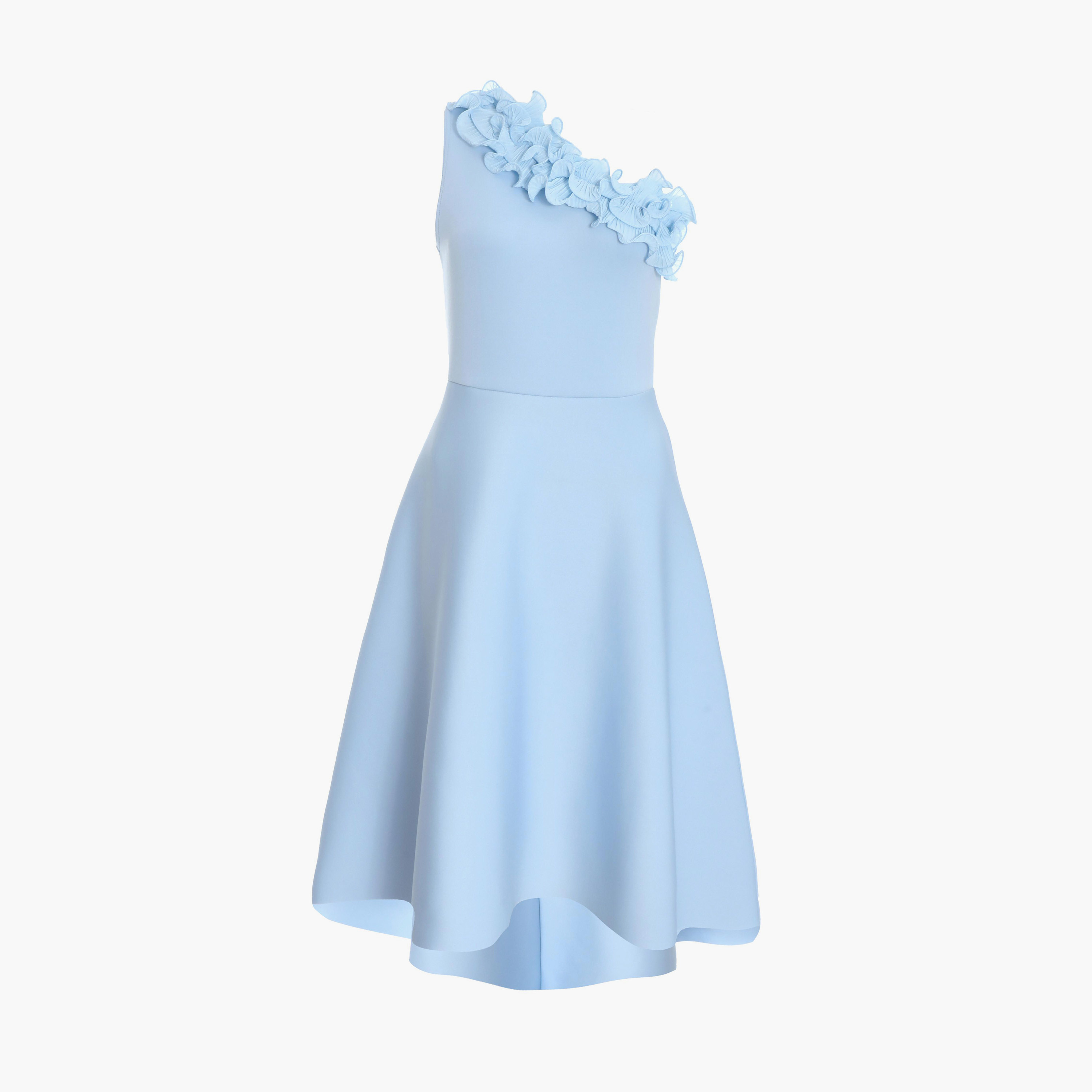 Quiz Light Blue Scuba Ruffle One Shoulder Skater Evening Midi Dress-women-clothing-dresses-image-5