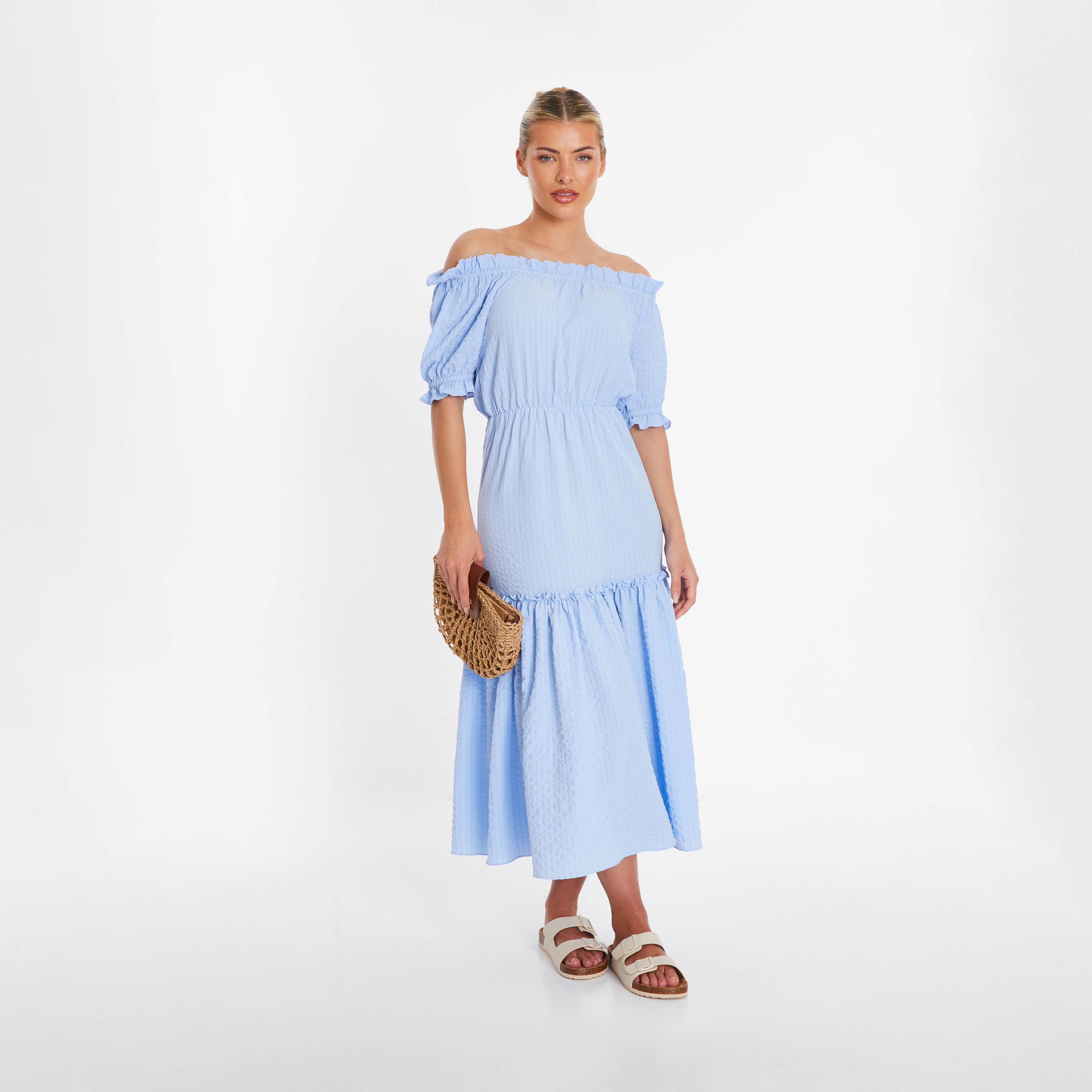 كويز- فستان سهرة طول متوسط منسوج منسوج لون أزرق الفاتح-women-clothing-dresses-image-1