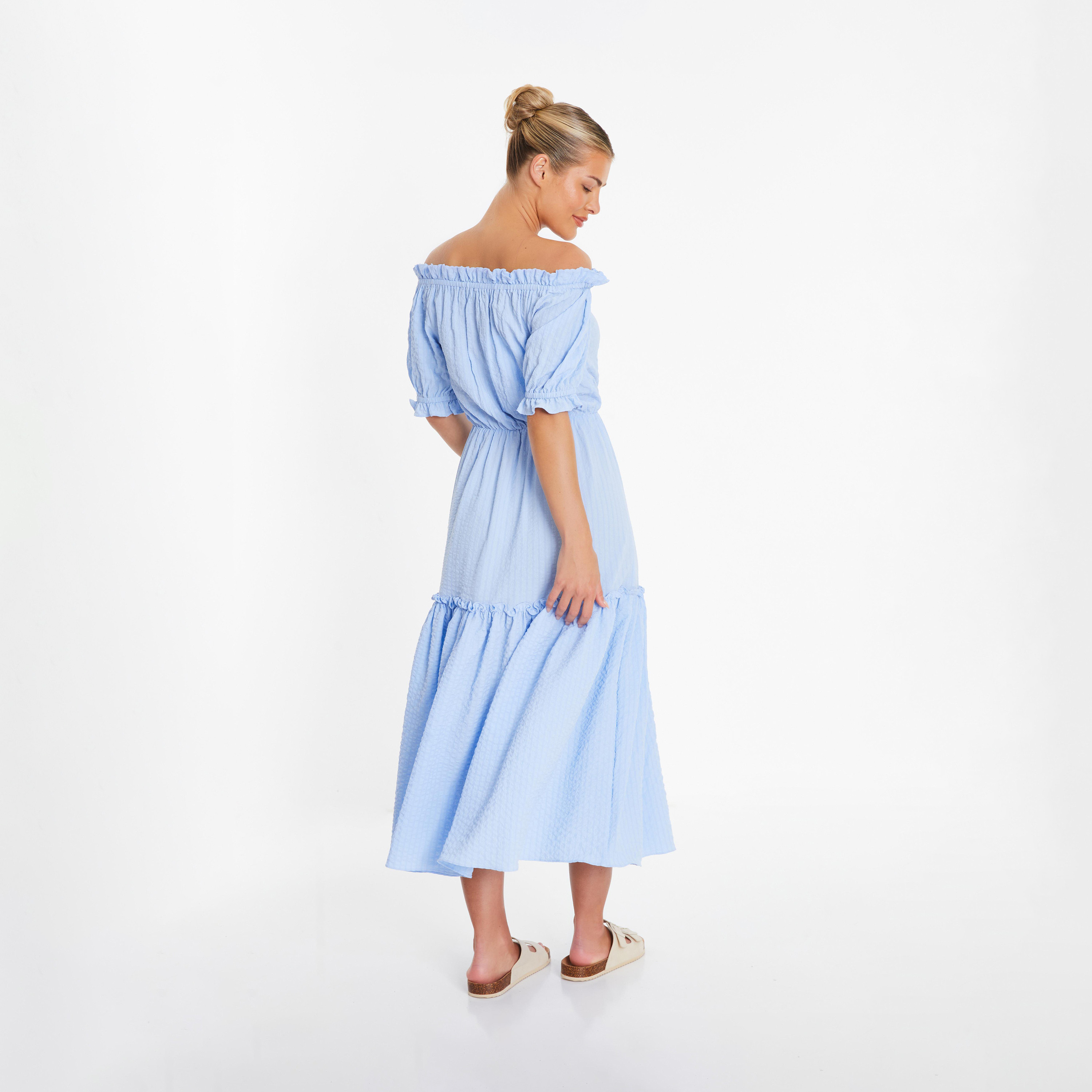كويز- فستان سهرة طول متوسط منسوج منسوج لون أزرق الفاتح-women-clothing-dresses-image-2