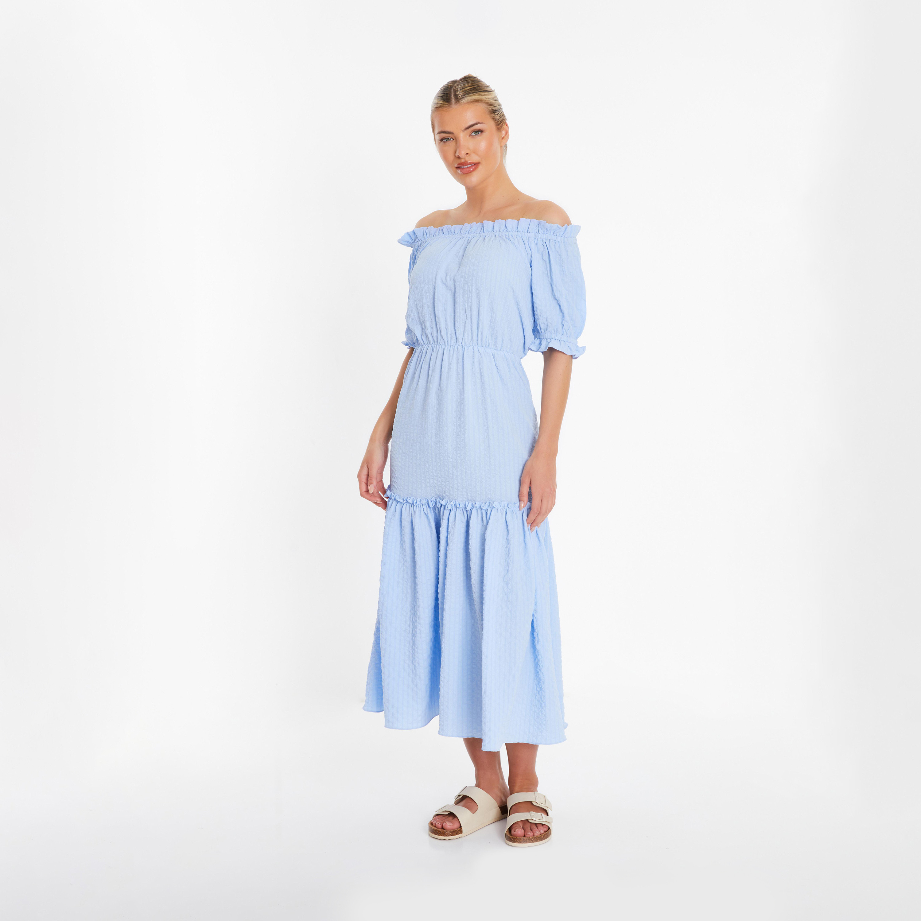 كويز- فستان سهرة طول متوسط منسوج منسوج لون أزرق الفاتح-women-clothing-dresses-image-3