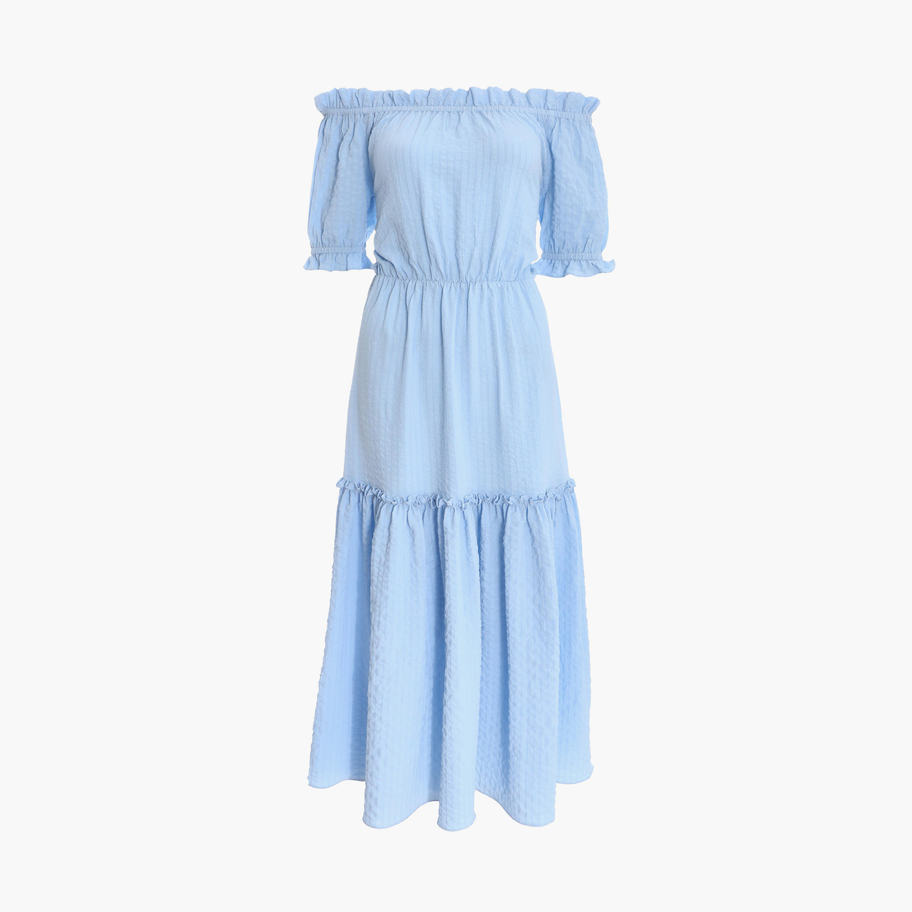 كويز- فستان سهرة طول متوسط منسوج منسوج لون أزرق الفاتح-women-clothing-dresses-image-5