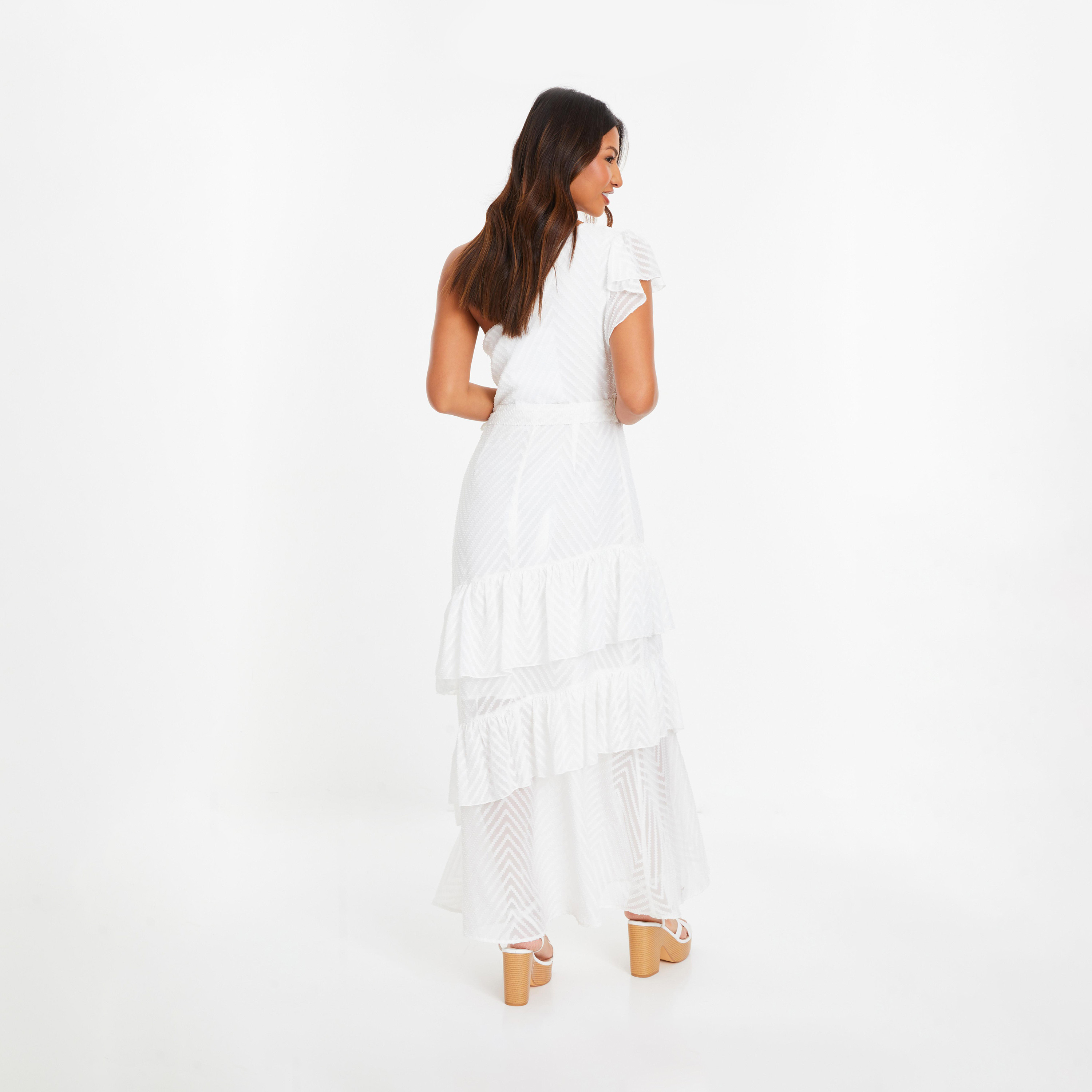 Quiz White Chiffon Jacquard One Shoulder Frill Detail Evening Maxi Dress-women-clothing-dresses-image-2
