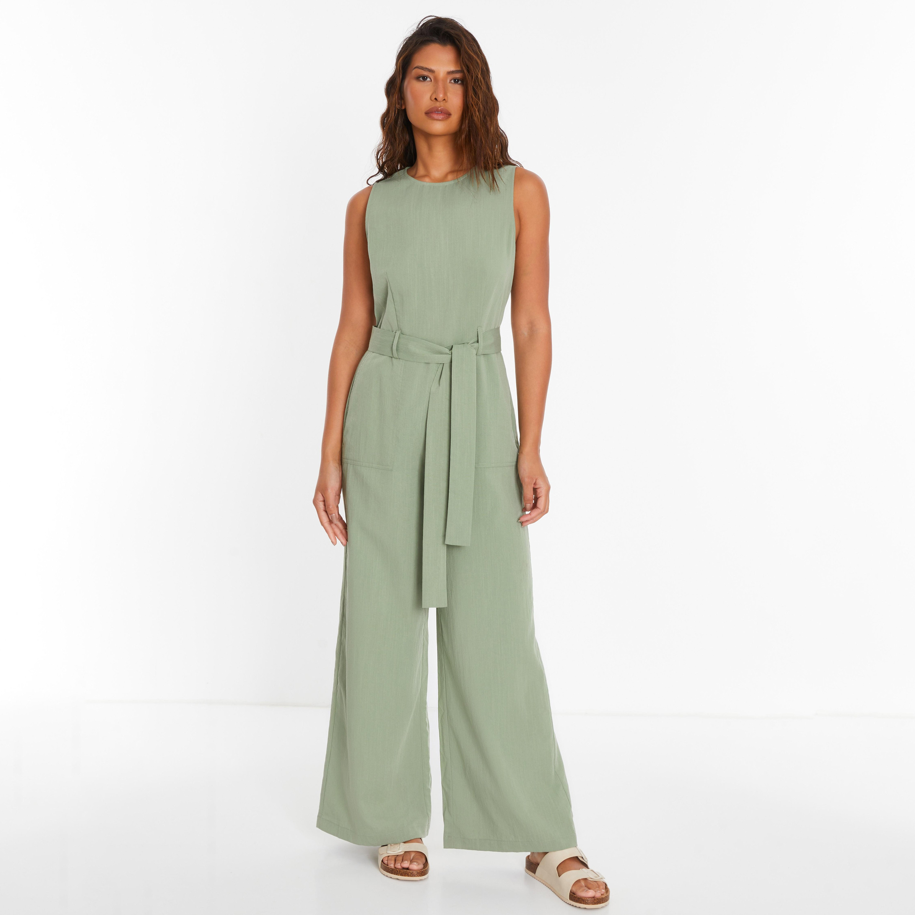 جمبسوت نسائي بحزام كاكي كولوت من كويز-women-clothing-jumpsuits-image-1