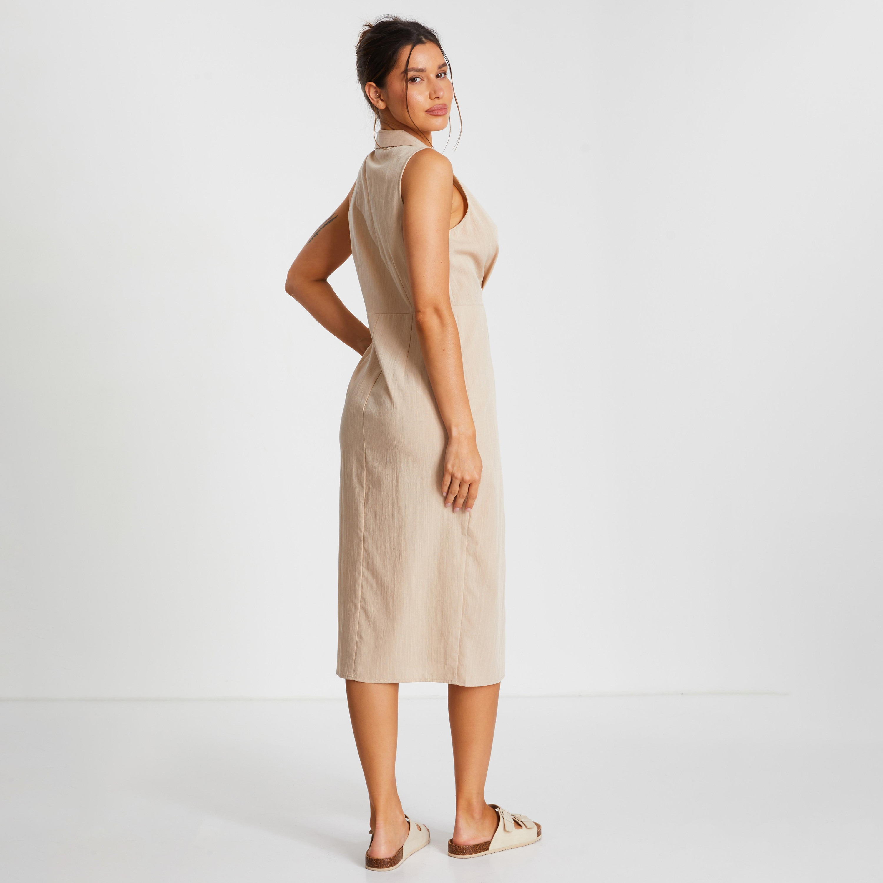فستان نسائي ميدي بياقة ملفوفة من كويز-women-clothing-dresses-image-2