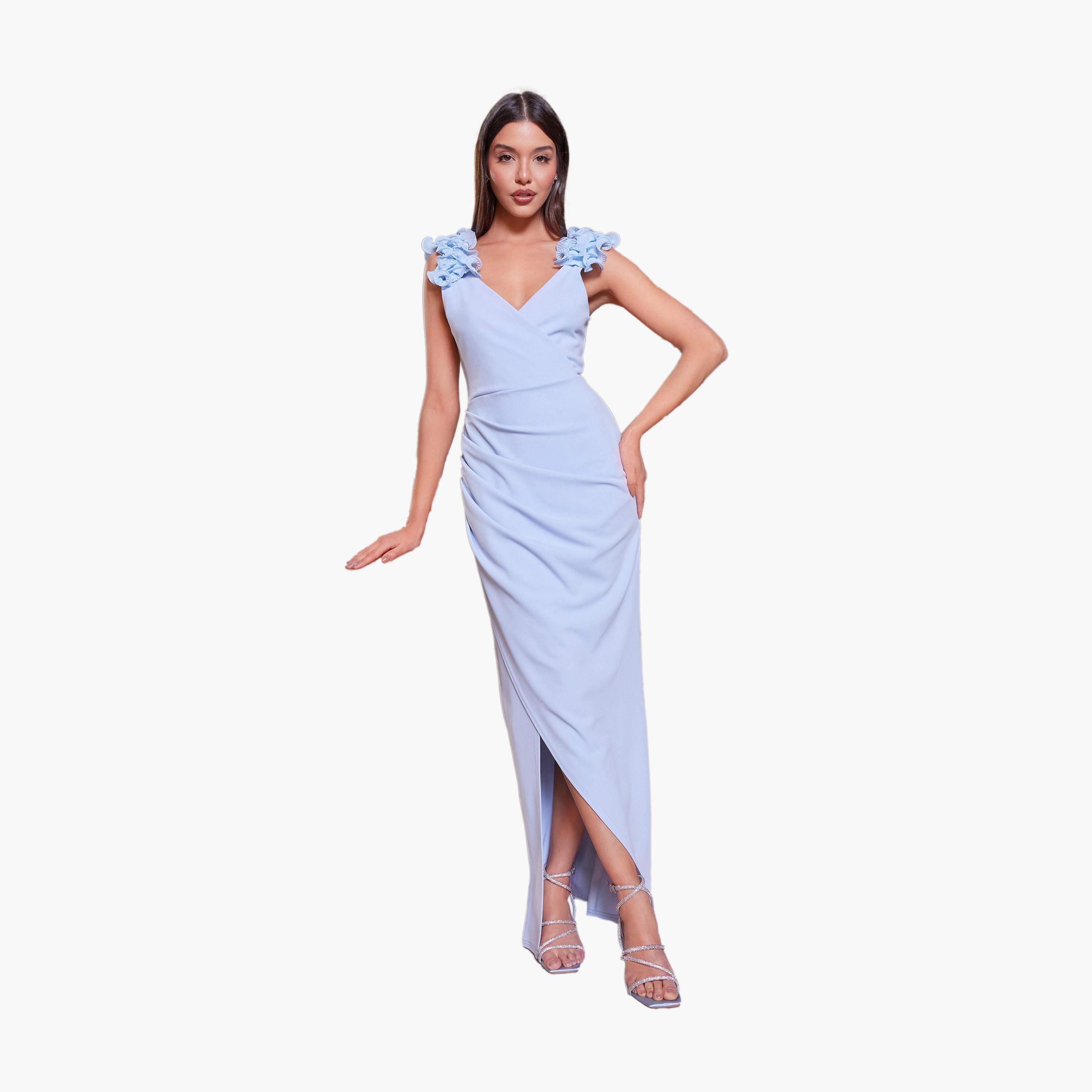 Quiz Light Blue Scuba Crepe Ruffle Trim Wrap Maxi Dress-women-clothing-dresses-image-1