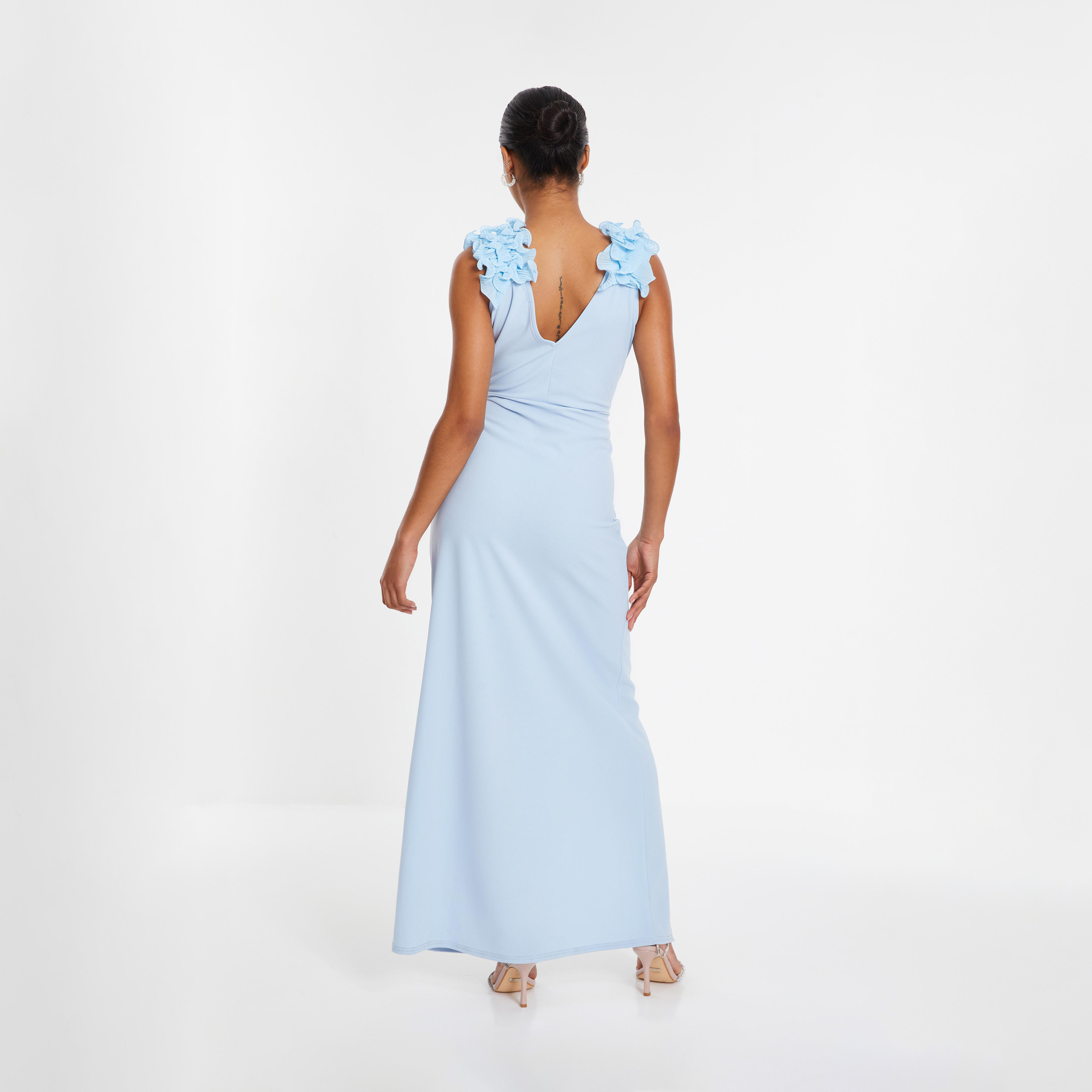 Quiz Light Blue Scuba Crepe Ruffle Trim Wrap Maxi Dress-women-clothing-dresses-image-2