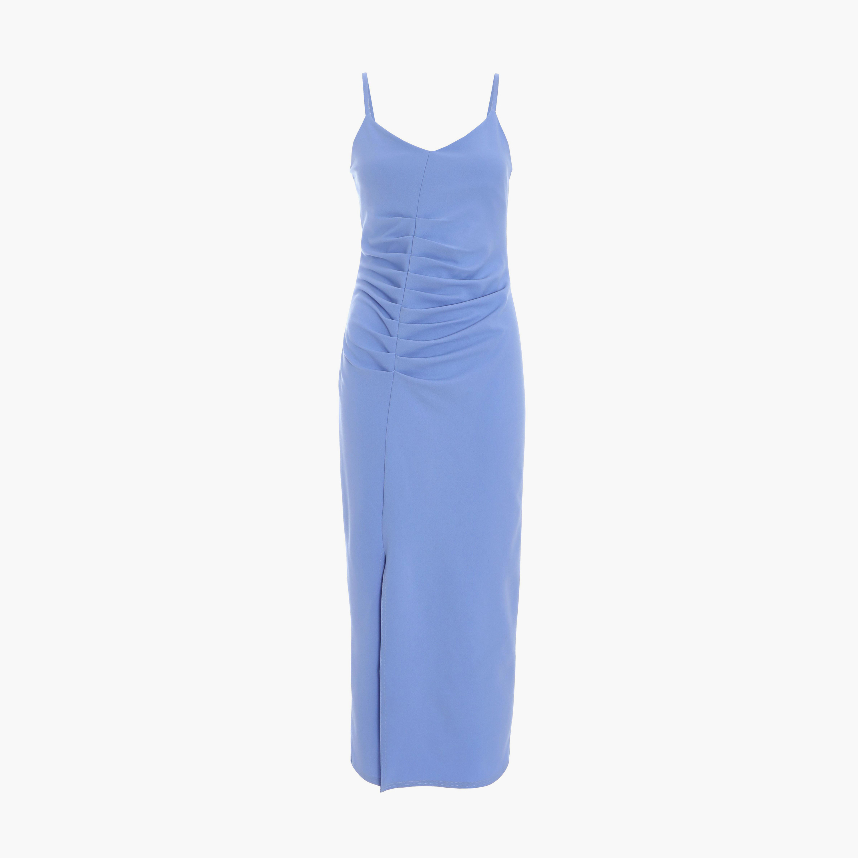 Quiz Cornflower Scuba Crepe Ruched Detail Dress-women-clothing-dresses-image-6