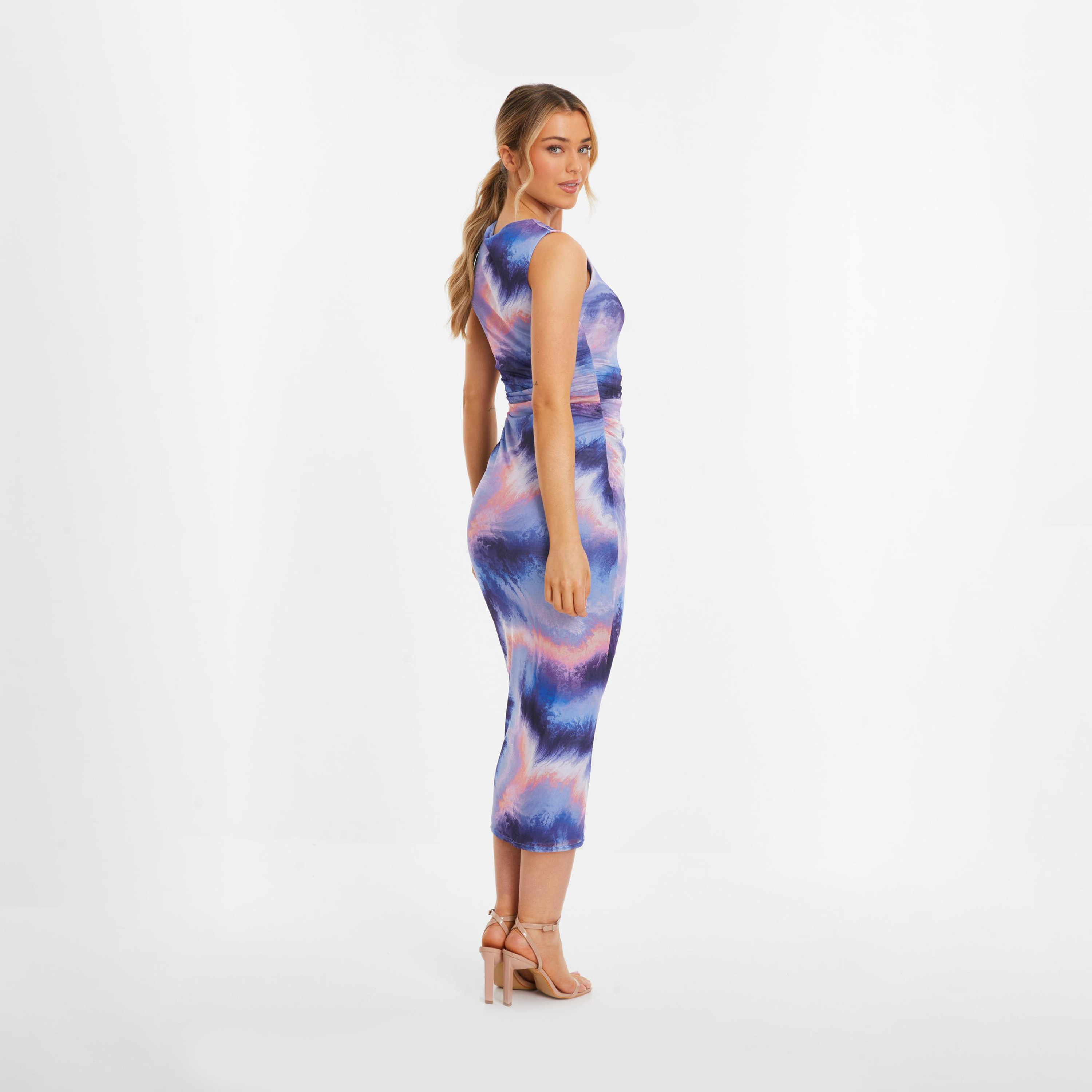 كويز- فستان طول متوسط أرجواني شبكي تجريدي برقبة دائرية لون أزرق-women-clothing-dresses-image-2