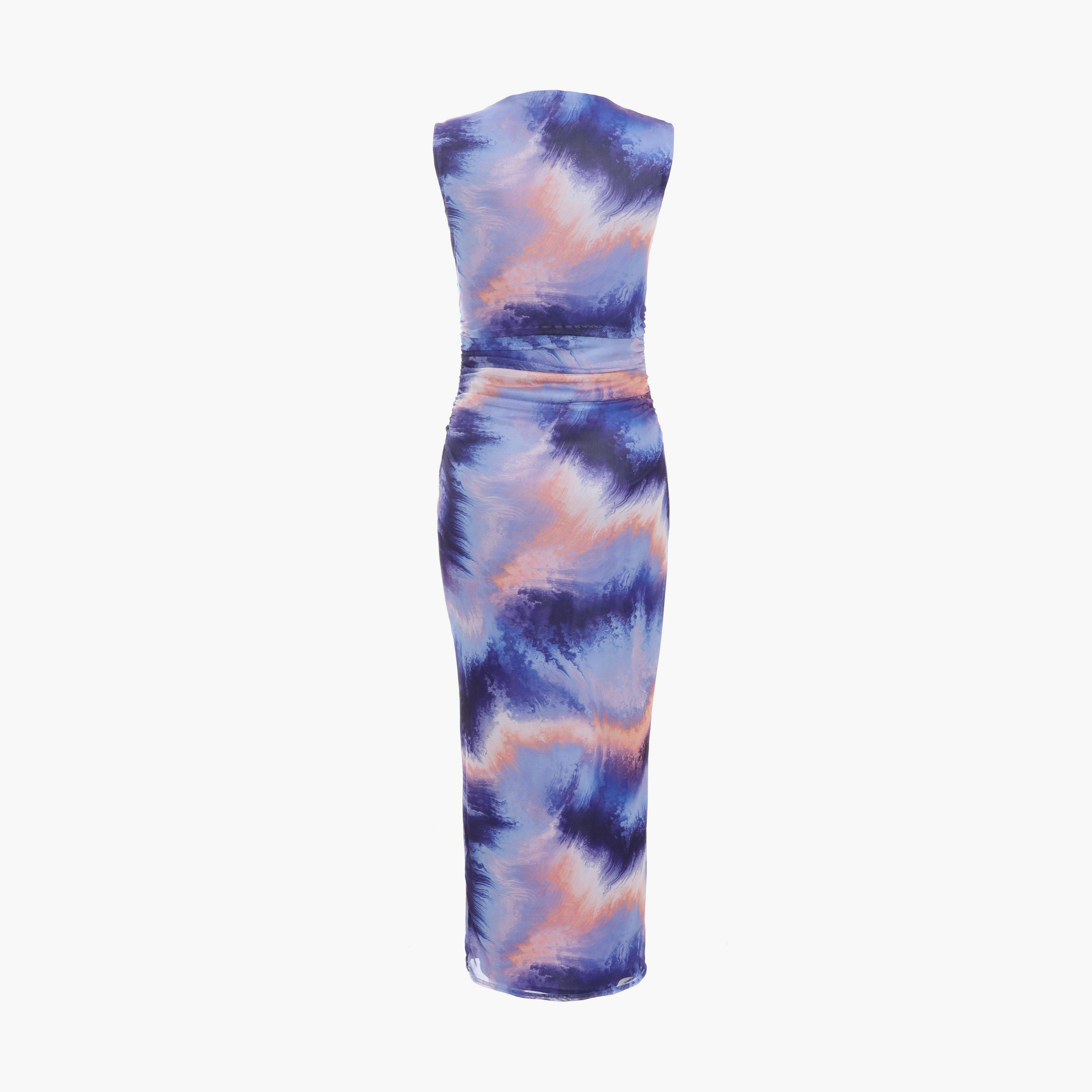 كويز- فستان طول متوسط أرجواني شبكي تجريدي برقبة دائرية لون أزرق-women-clothing-dresses-image-6