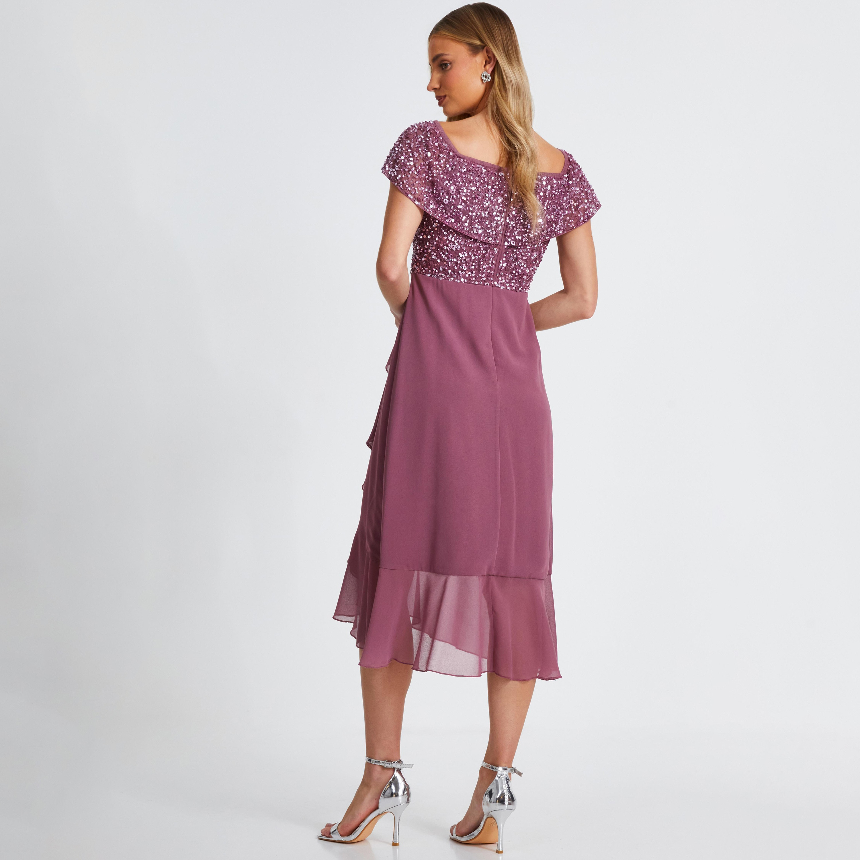 Quiz Pink Sequin/Chiffon Bardot Midi Dress-women-clothing-dresses-image-3